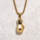 Gold Boxing Gloves Steel Hearts Necklace