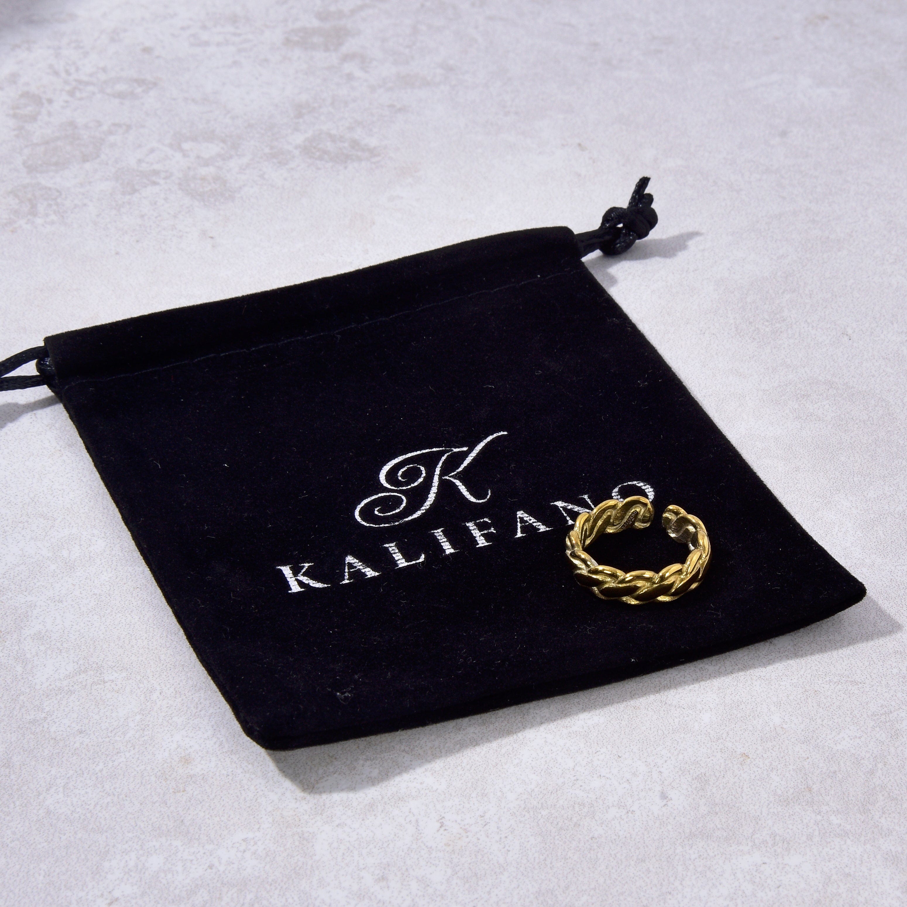 Kalifano Steel Hearts Jewelry Gold Braided Rope Steel Hearts Ring