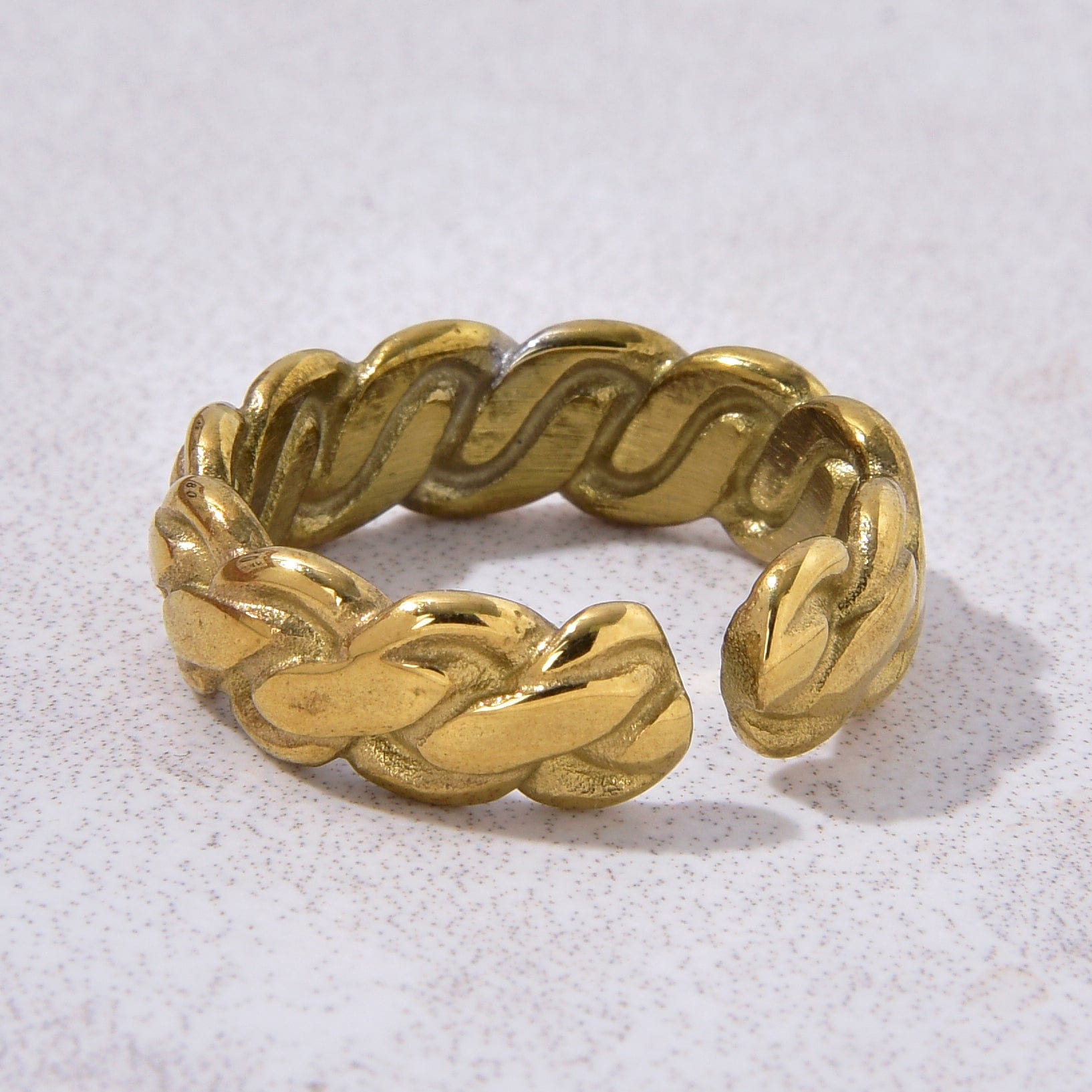 Kalifano Steel Hearts Jewelry Gold Braided Rope Steel Hearts Ring