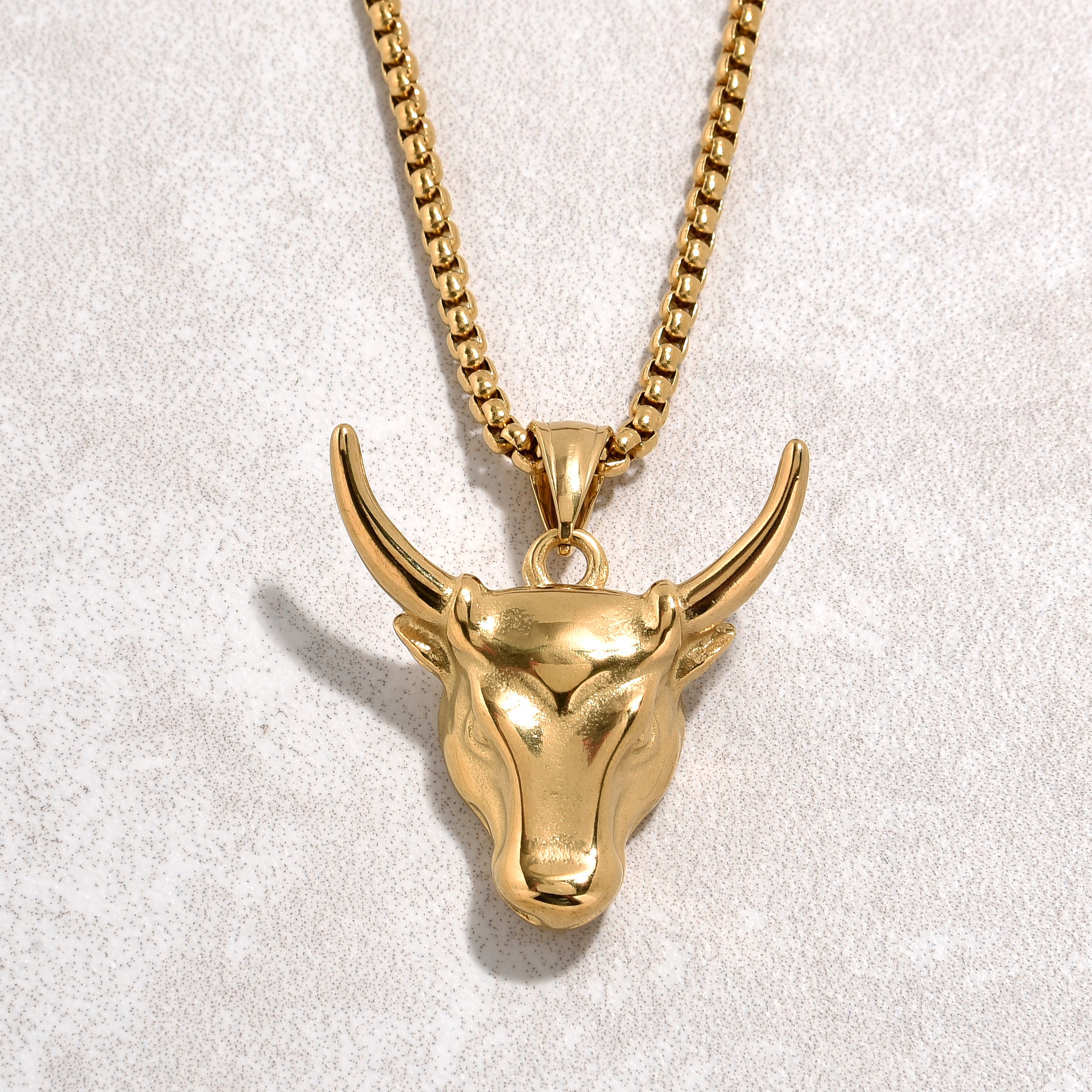 Kalifano Steel Hearts Jewelry Gold Bull Head Steel Hearts Necklace SHN517-G