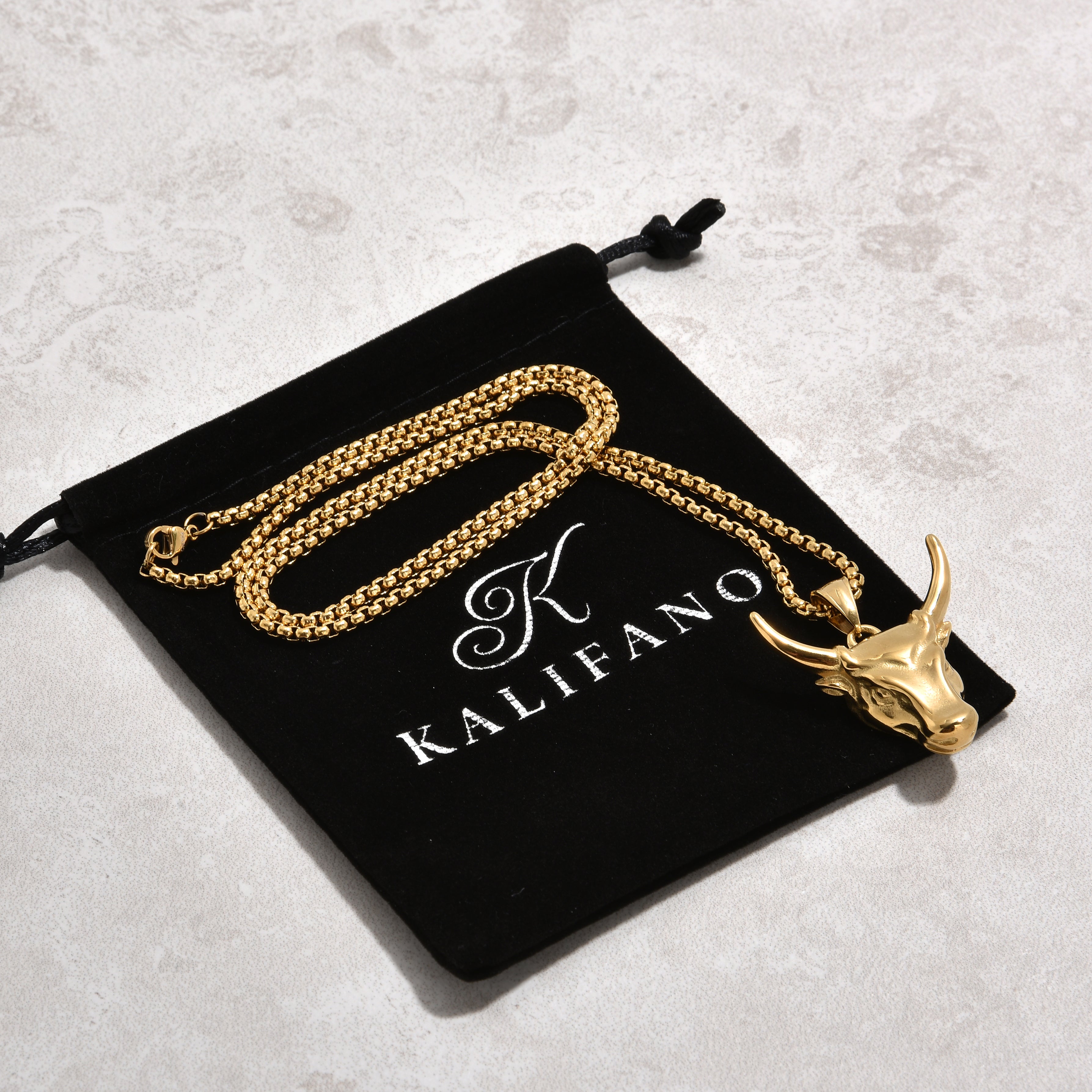 Kalifano Steel Hearts Jewelry Gold Bull Head Steel Hearts Necklace SHN517-G