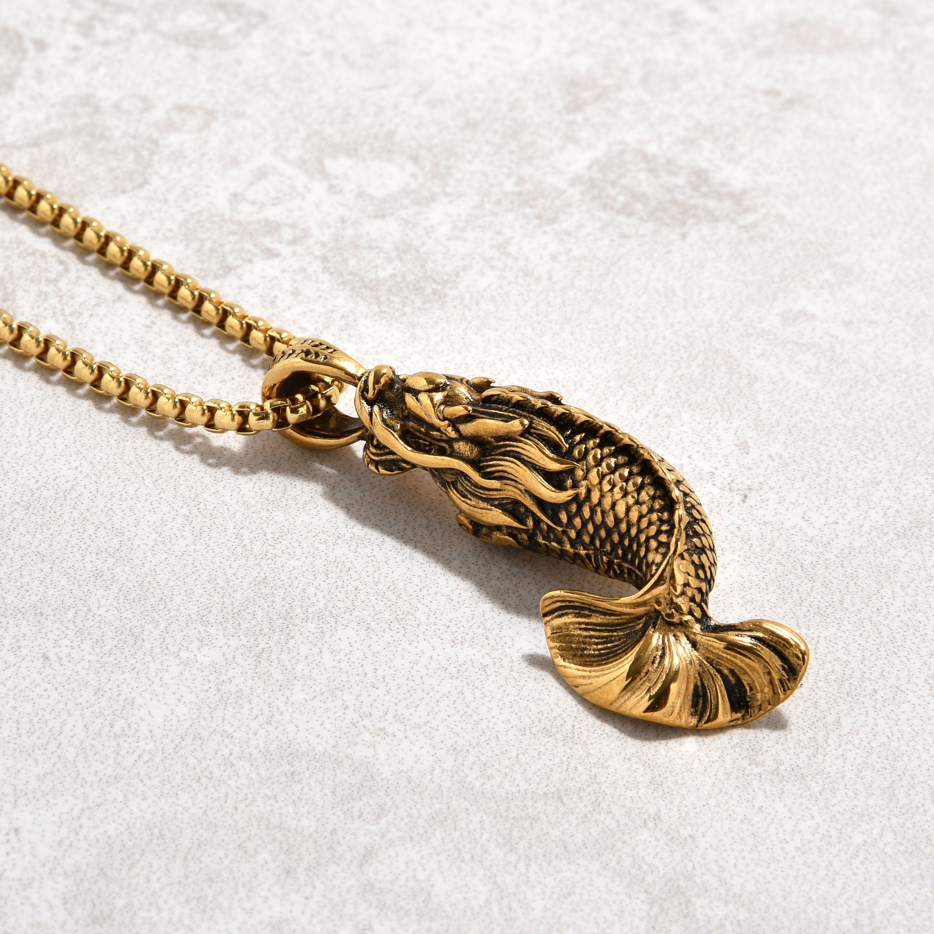 Kalifano Steel Hearts Jewelry Gold Carp Fish Steel Hearts Necklace SHN507-G