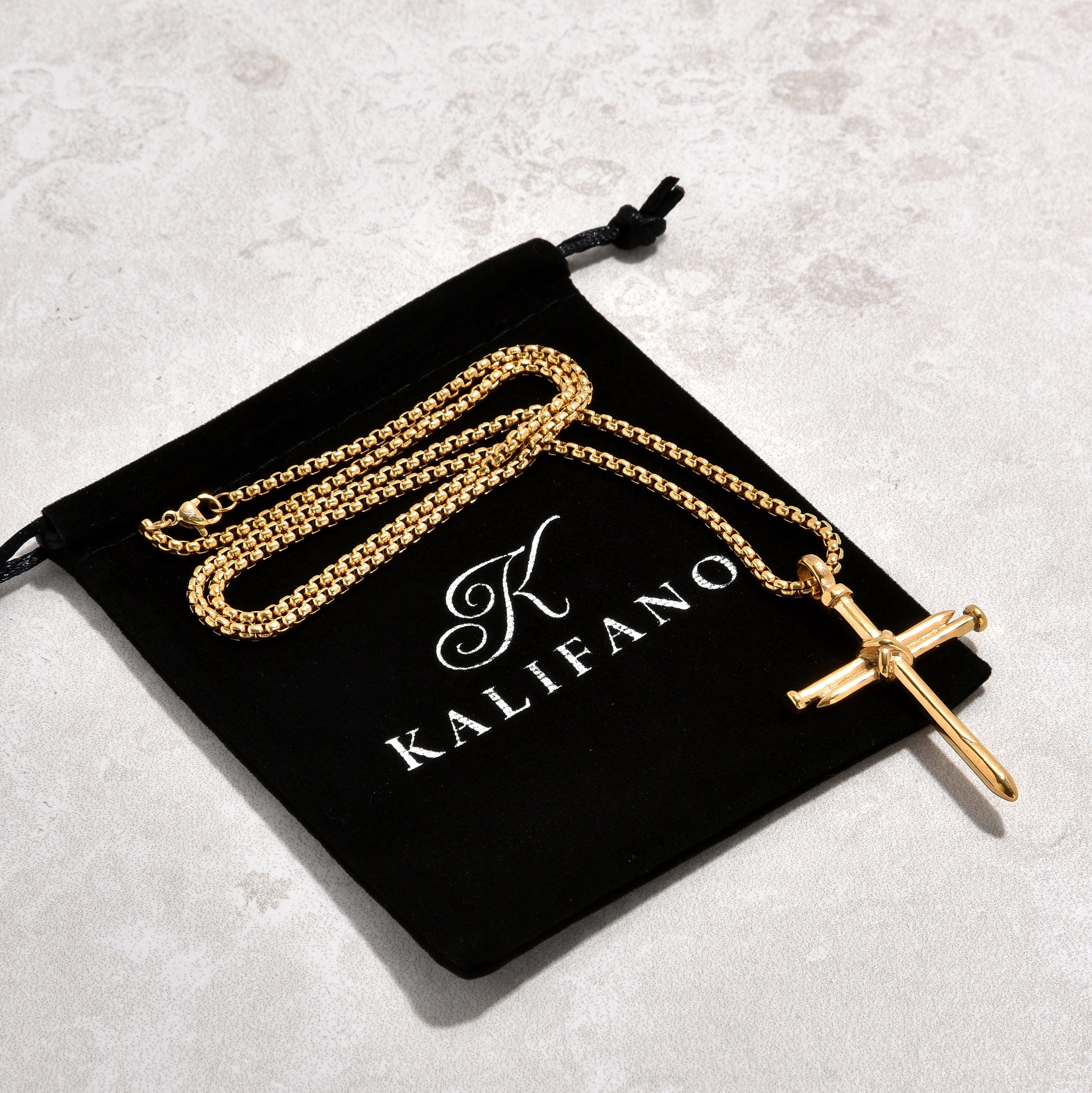 Kalifano Steel Hearts Jewelry Gold Cross Steel Hearts Necklace SHN502-G