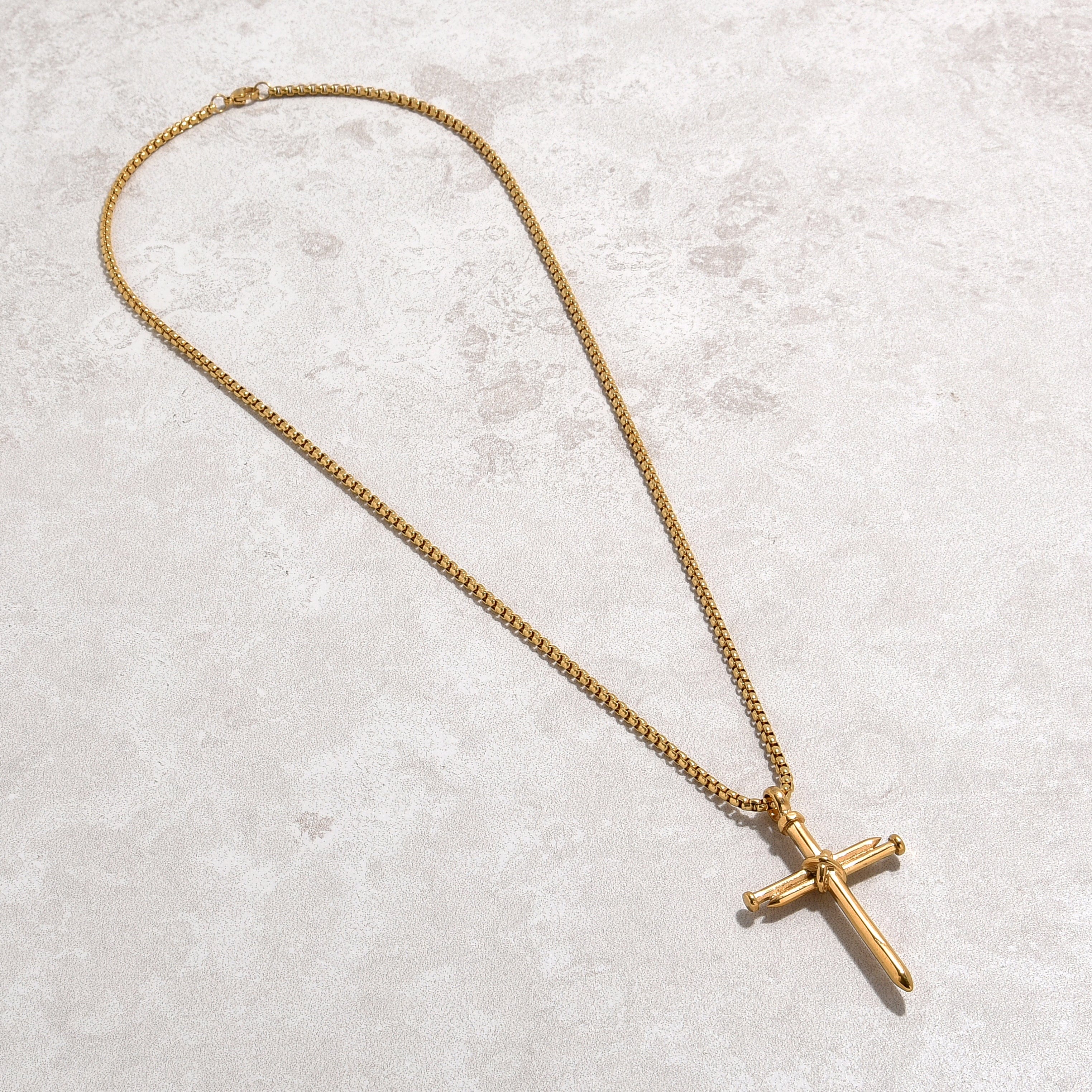 Kalifano Steel Hearts Jewelry Gold Cross Steel Hearts Necklace SHN502-G