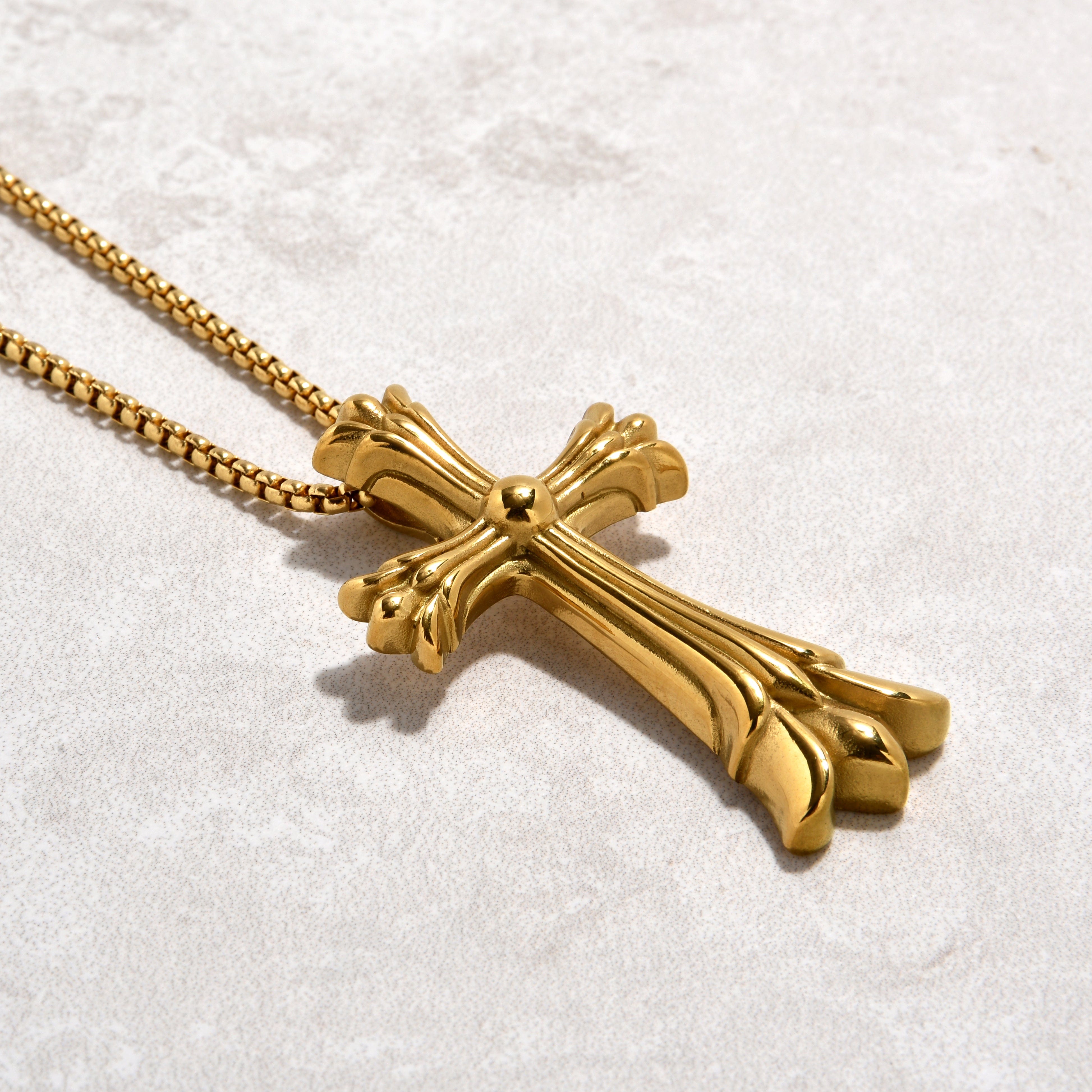 Kalifano Steel Hearts Jewelry Gold Cross Steel Hearts Necklace SHN530-G