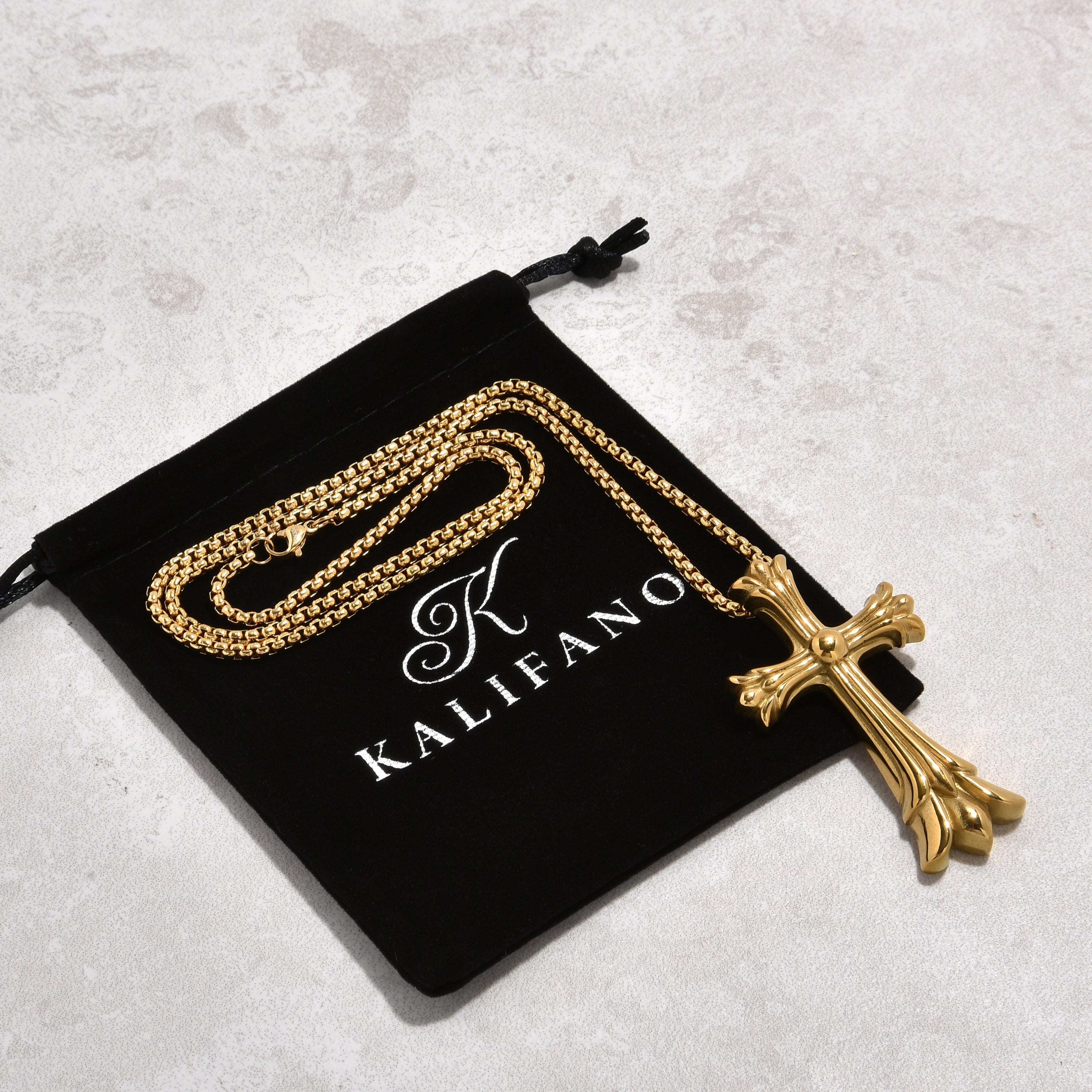 Kalifano Steel Hearts Jewelry Gold Cross Steel Hearts Necklace SHN530-G
