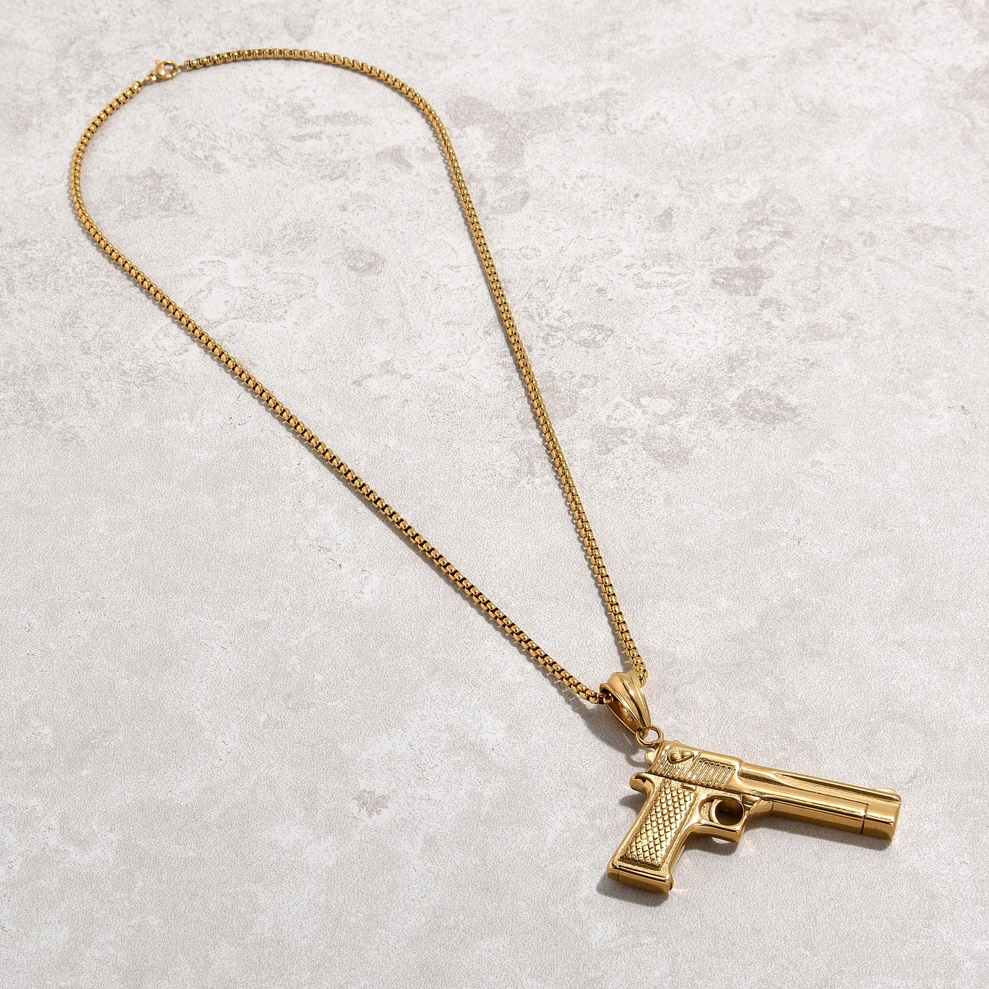 Kalifano Steel Hearts Jewelry Gold Desert Eagle gun Steel Hearts Necklace SHN523-G