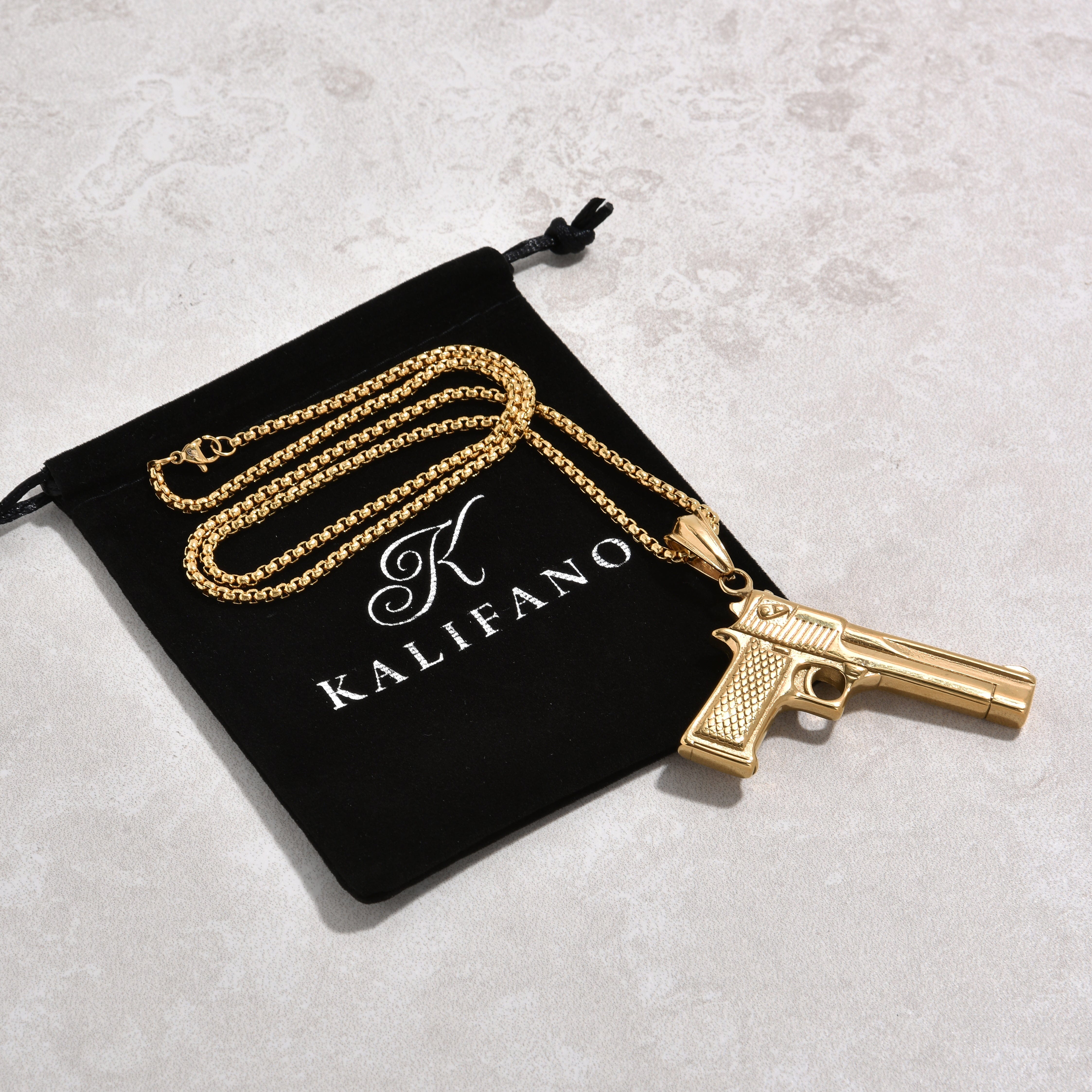 Kalifano Steel Hearts Jewelry Gold Desert Eagle gun Steel Hearts Necklace SHN523-G