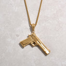 Gold Desert Eagle Glock Pistol Gun Steel Hearts Necklace