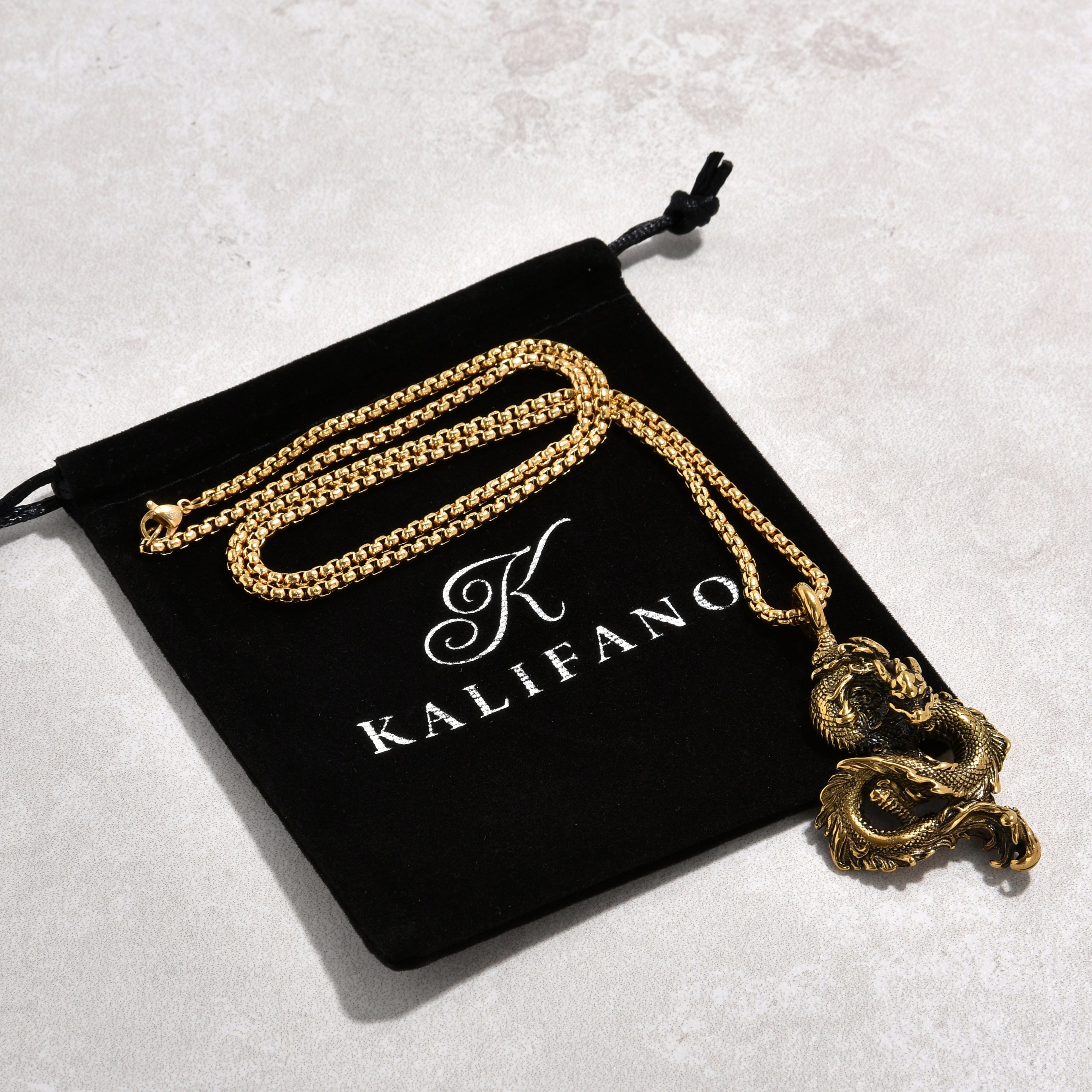 Kalifano Steel Hearts Jewelry Gold Dragon Steel Hearts Necklace SHN516-G