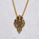 Gold Green Eyed Dragon Steel Hearts Necklace