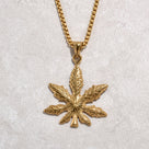 Gold Hemp Leaf Steel Hearts Necklace