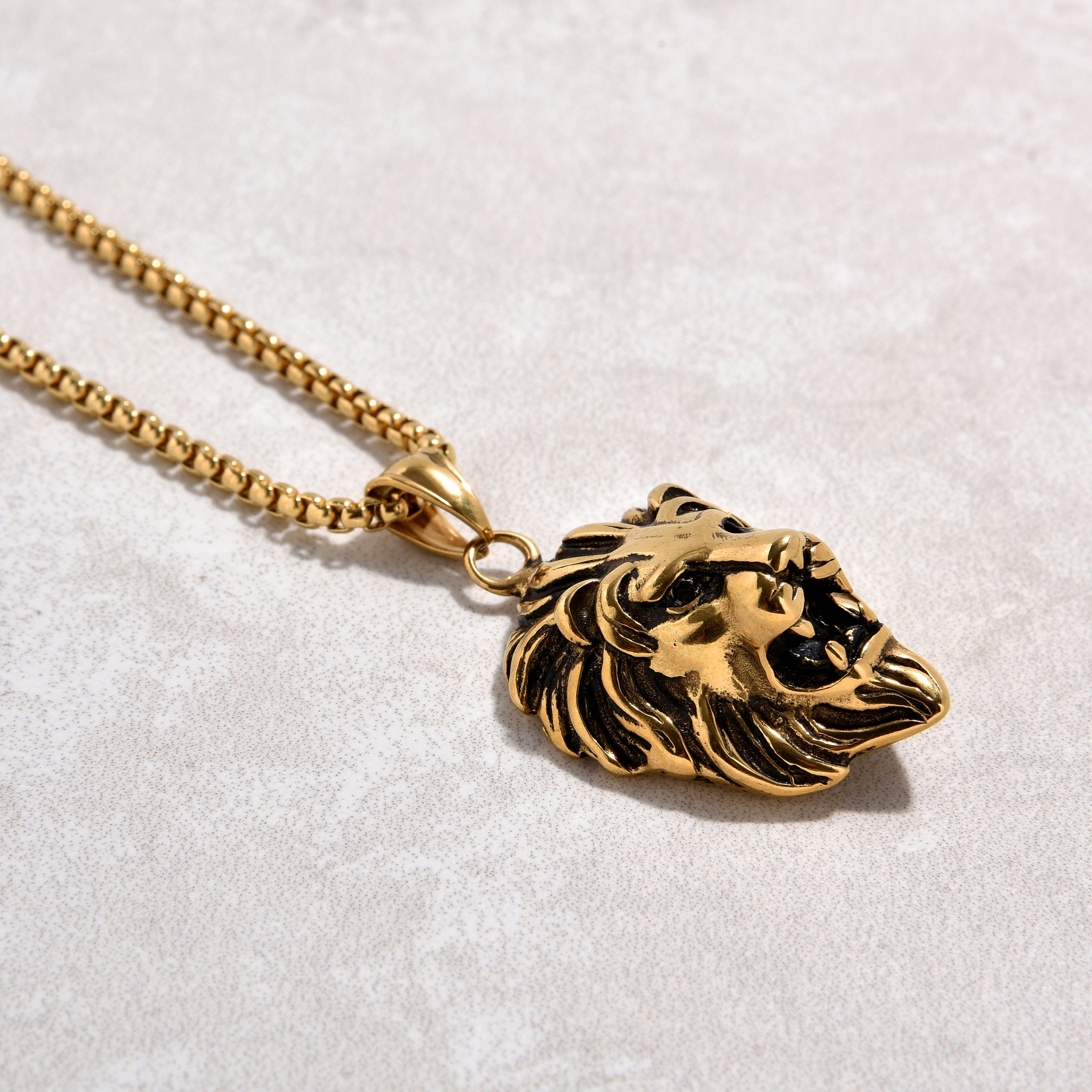 Kalifano Steel Hearts Jewelry Gold Lion Steel Hearts Necklace SHN510-G