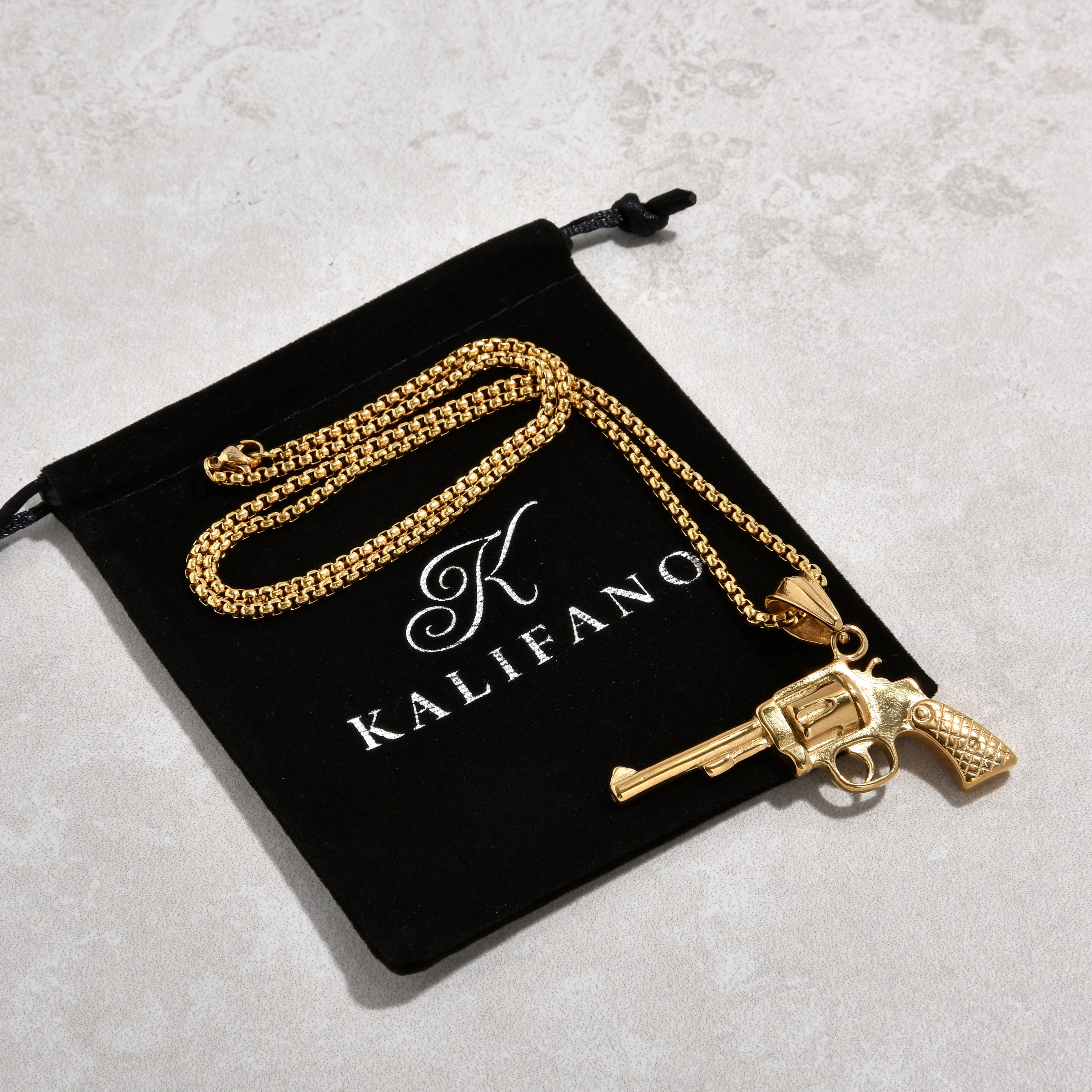 Kalifano Steel Hearts Jewelry Gold Revolver gun Steel Hearts Necklace SHN524-G
