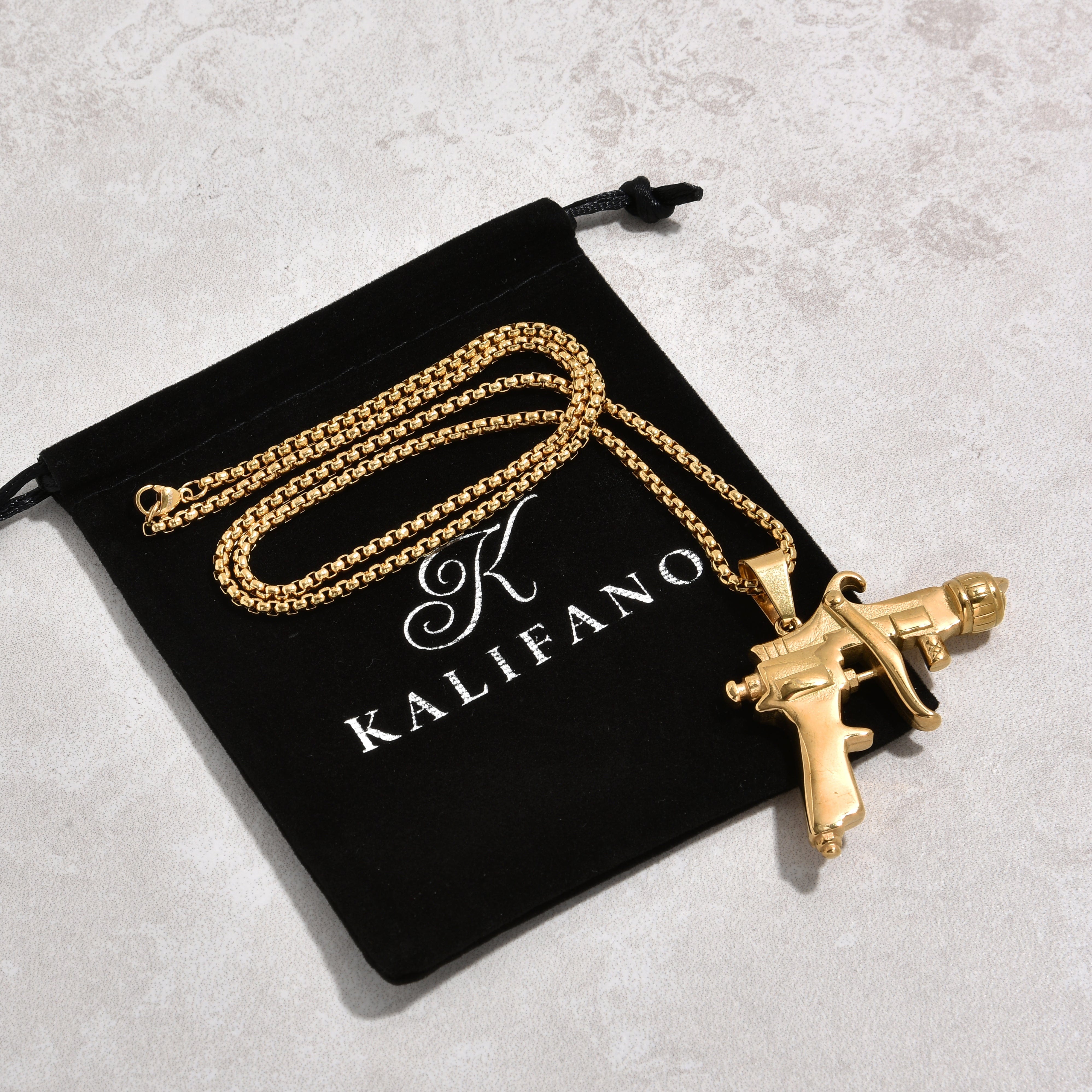 Kalifano Steel Hearts Jewelry Gold Tattoo Gun Steel Hearts Necklace SHN525-G