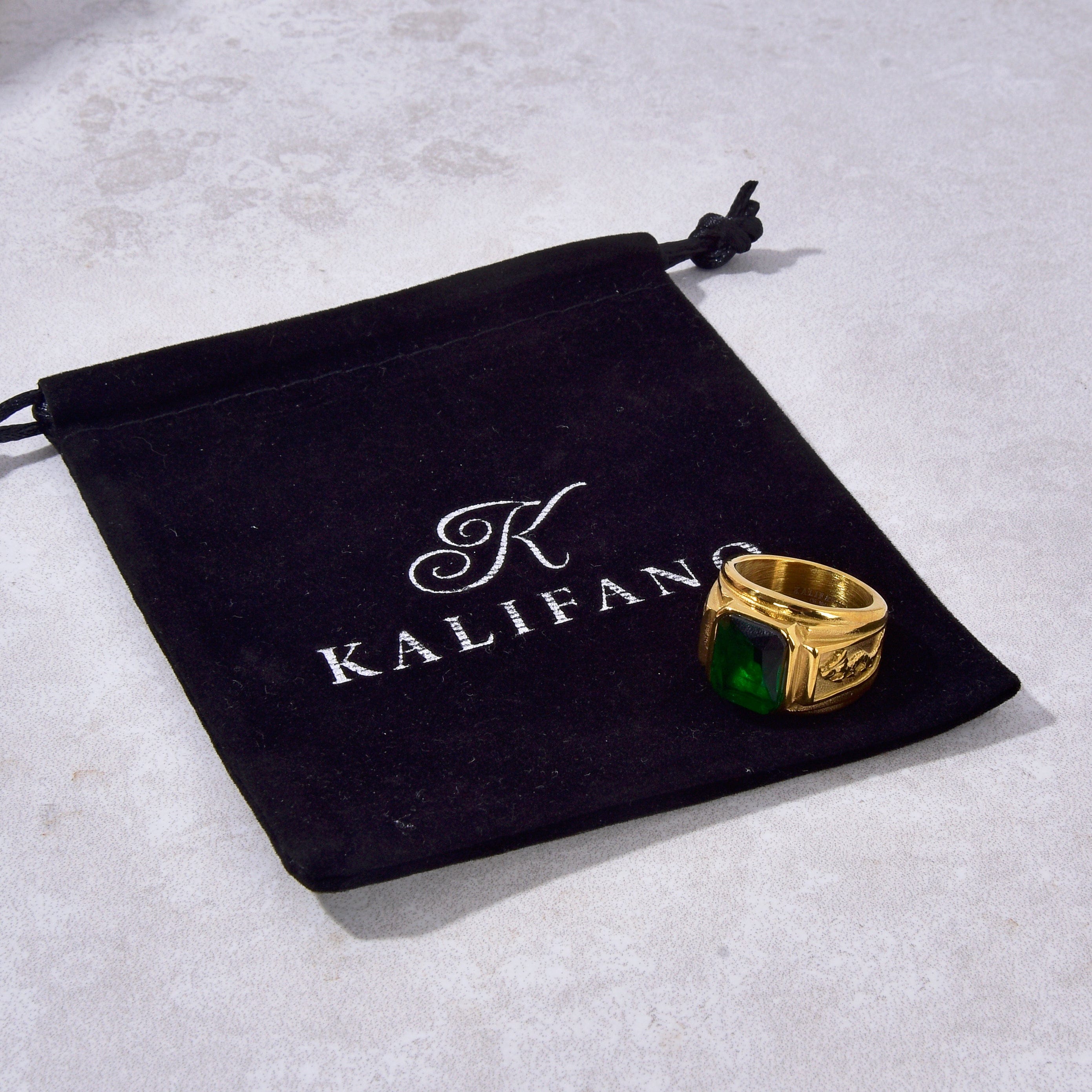 Kalifano Steel Hearts Jewelry Gold Viking Dragon syn Emerald Steel Hearts Ring