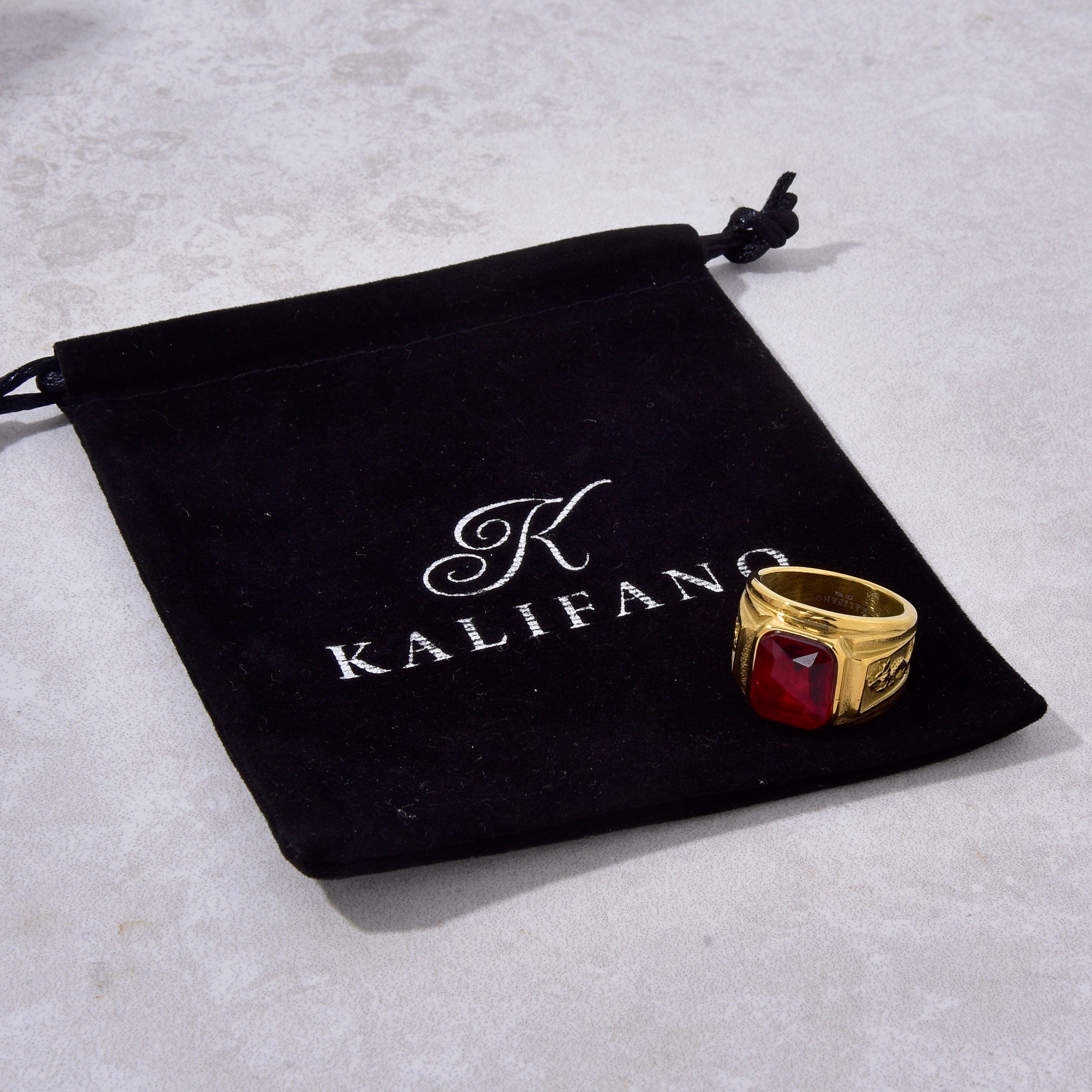 Kalifano Steel Hearts Jewelry Gold Viking Dragon syn Ruby Steel Hearts Ring