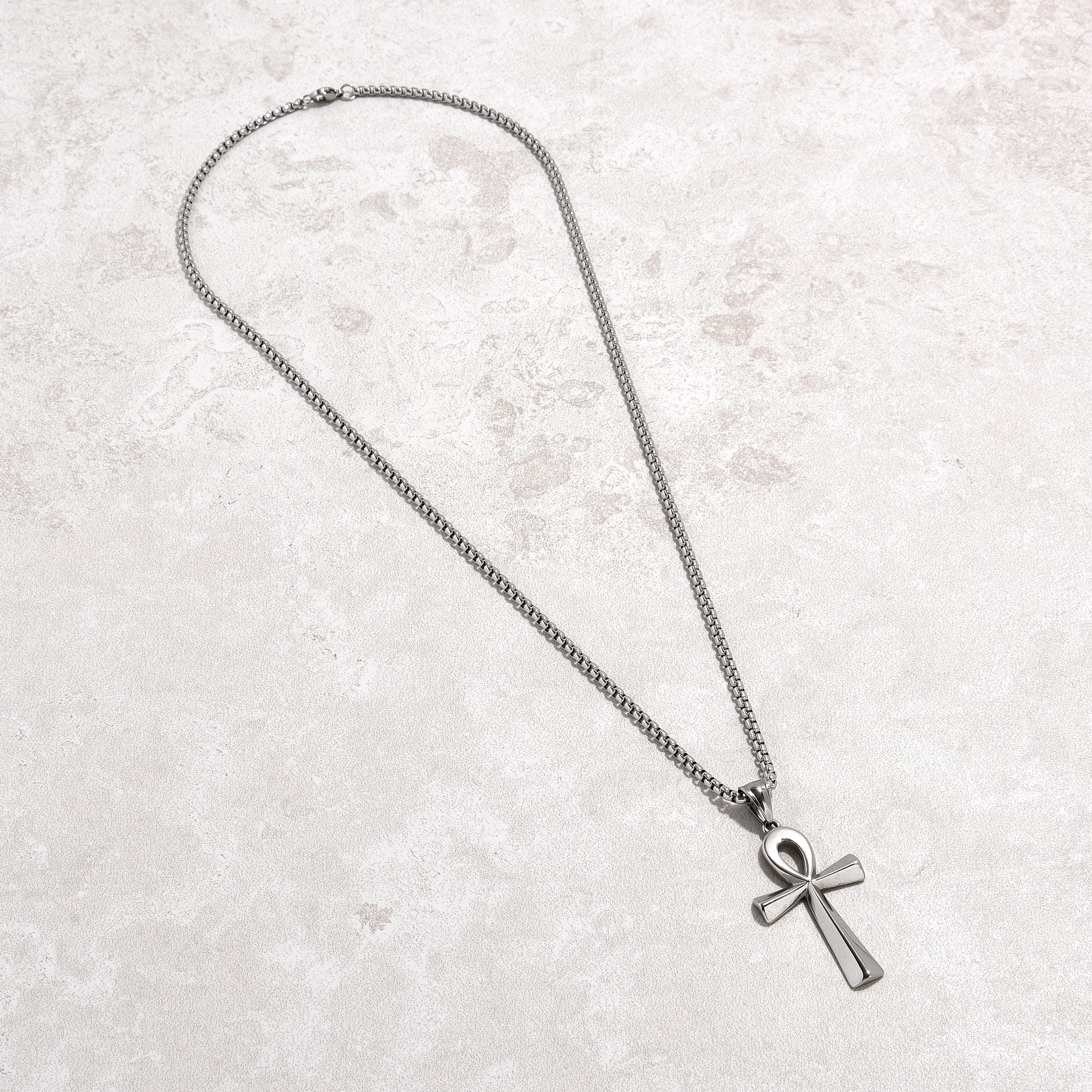 Kalifano Steel Hearts Jewelry Silver Ankh Cross Steel Hearts Necklace SHN505-S
