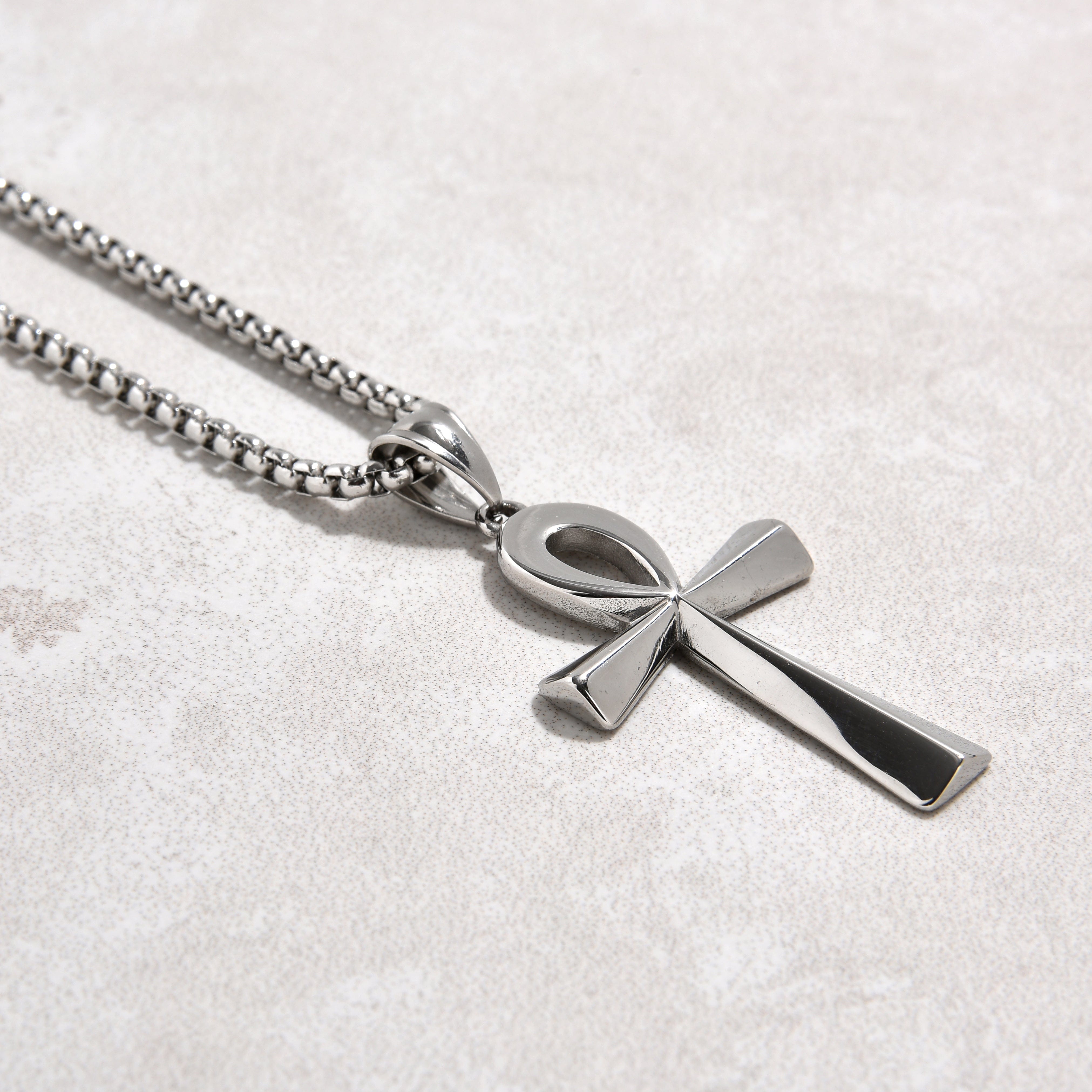 Kalifano Steel Hearts Jewelry Silver Ankh Cross Steel Hearts Necklace SHN505-S