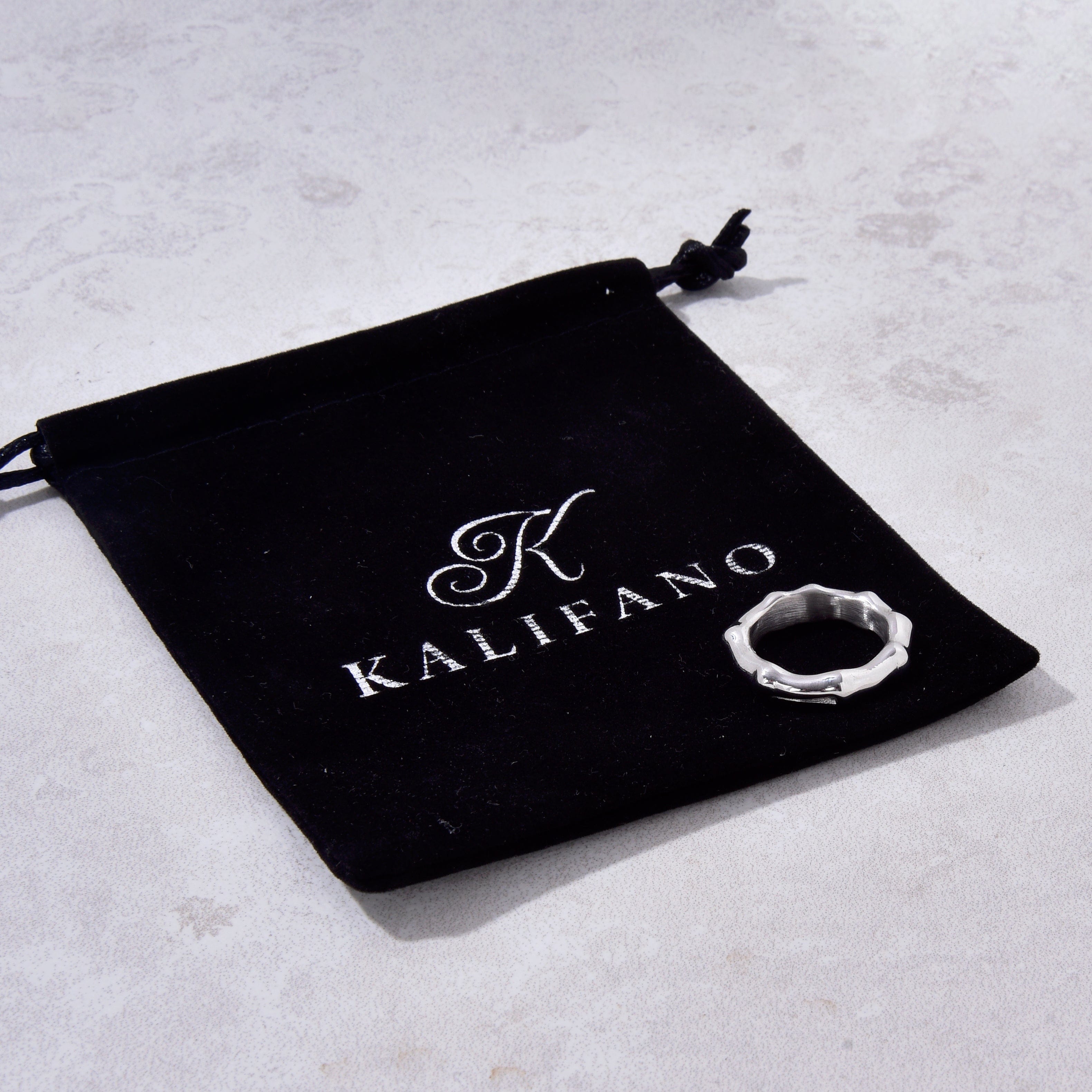 Kalifano Steel Hearts Jewelry Silver Bamboo Joint Steel Hearts Ring