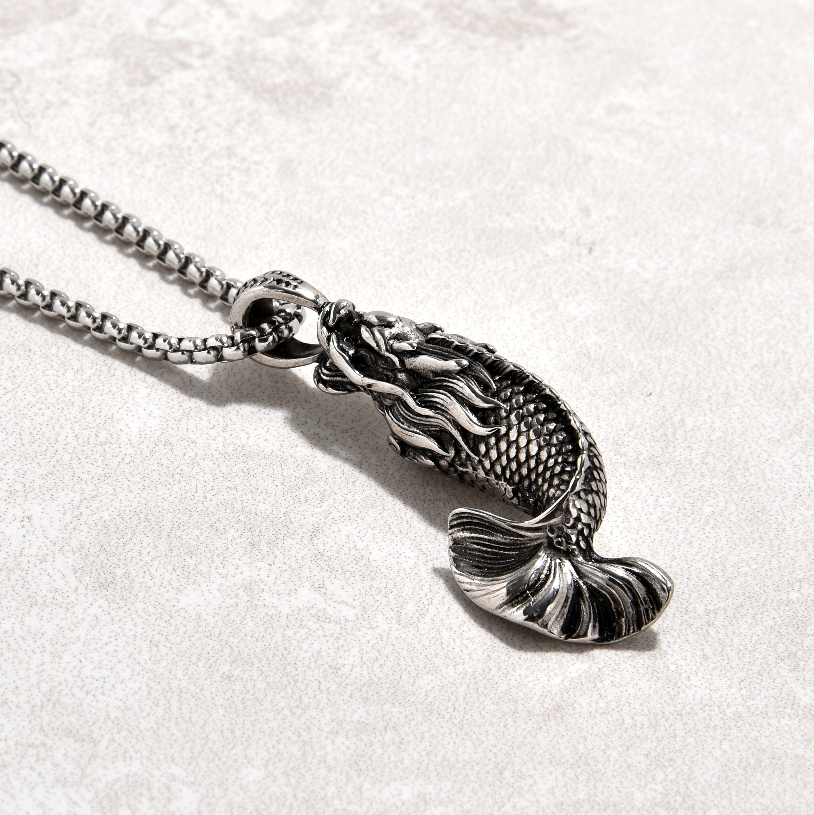 Kalifano Steel Hearts Jewelry Silver Carp Fish Steel Hearts Necklace SHN507-S
