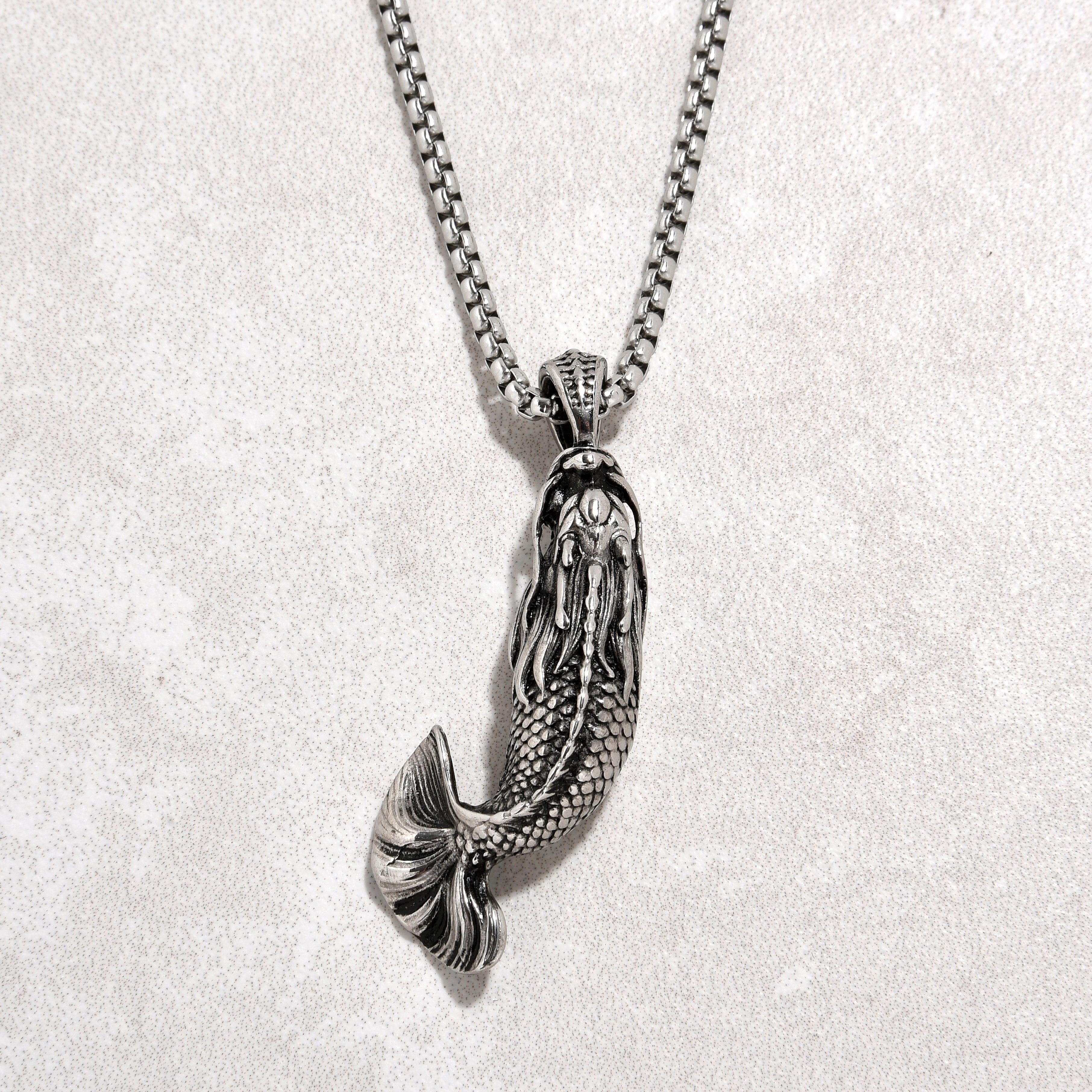 Kalifano Steel Hearts Jewelry Silver Carp Fish Steel Hearts Necklace SHN507-S