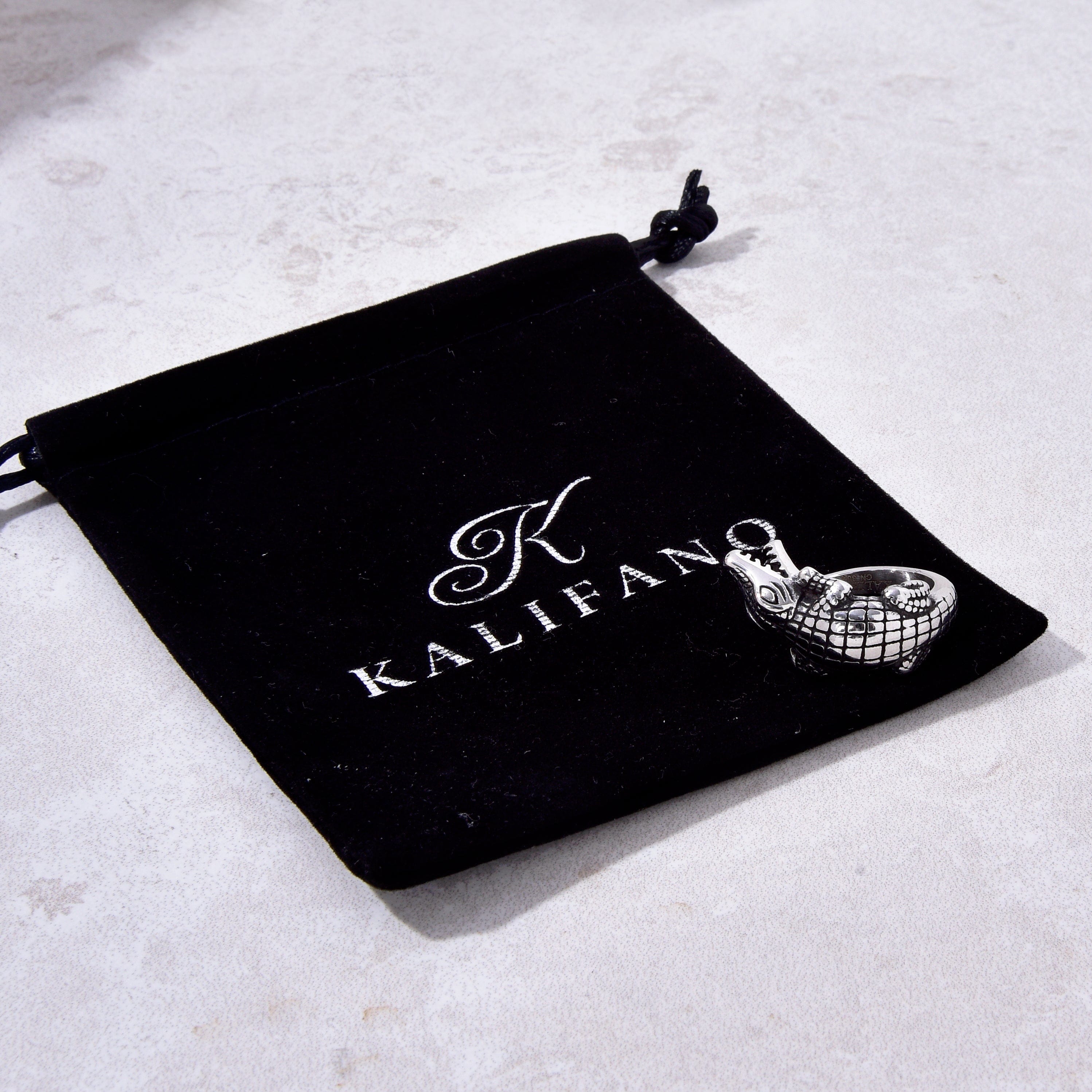 Kalifano Steel Hearts Jewelry Silver Crocodile Steel Hearts Ring