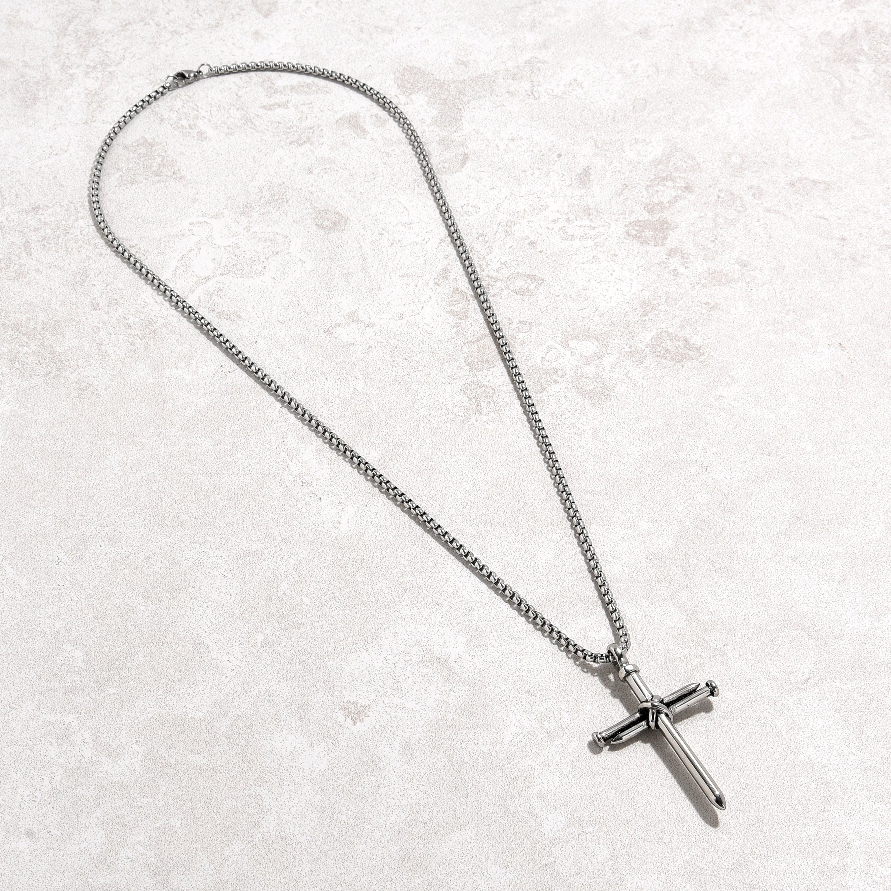 Kalifano Steel Hearts Jewelry Silver Cross Steel Hearts Necklace SHN502-S