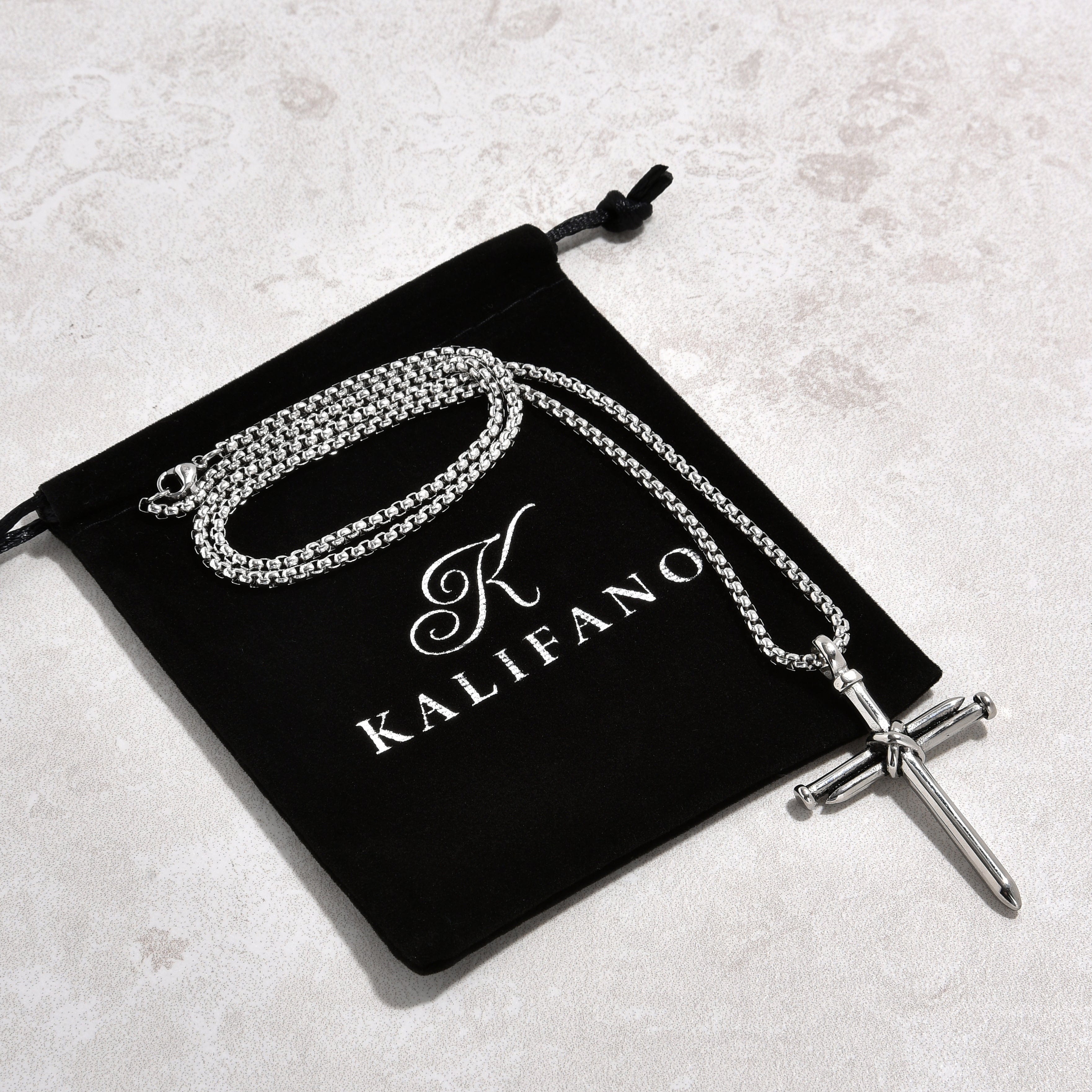 Kalifano Steel Hearts Jewelry Silver Cross Steel Hearts Necklace SHN502-S