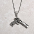 Silver Desert Eagle Glock Pistol Gun Steel Hearts Necklace