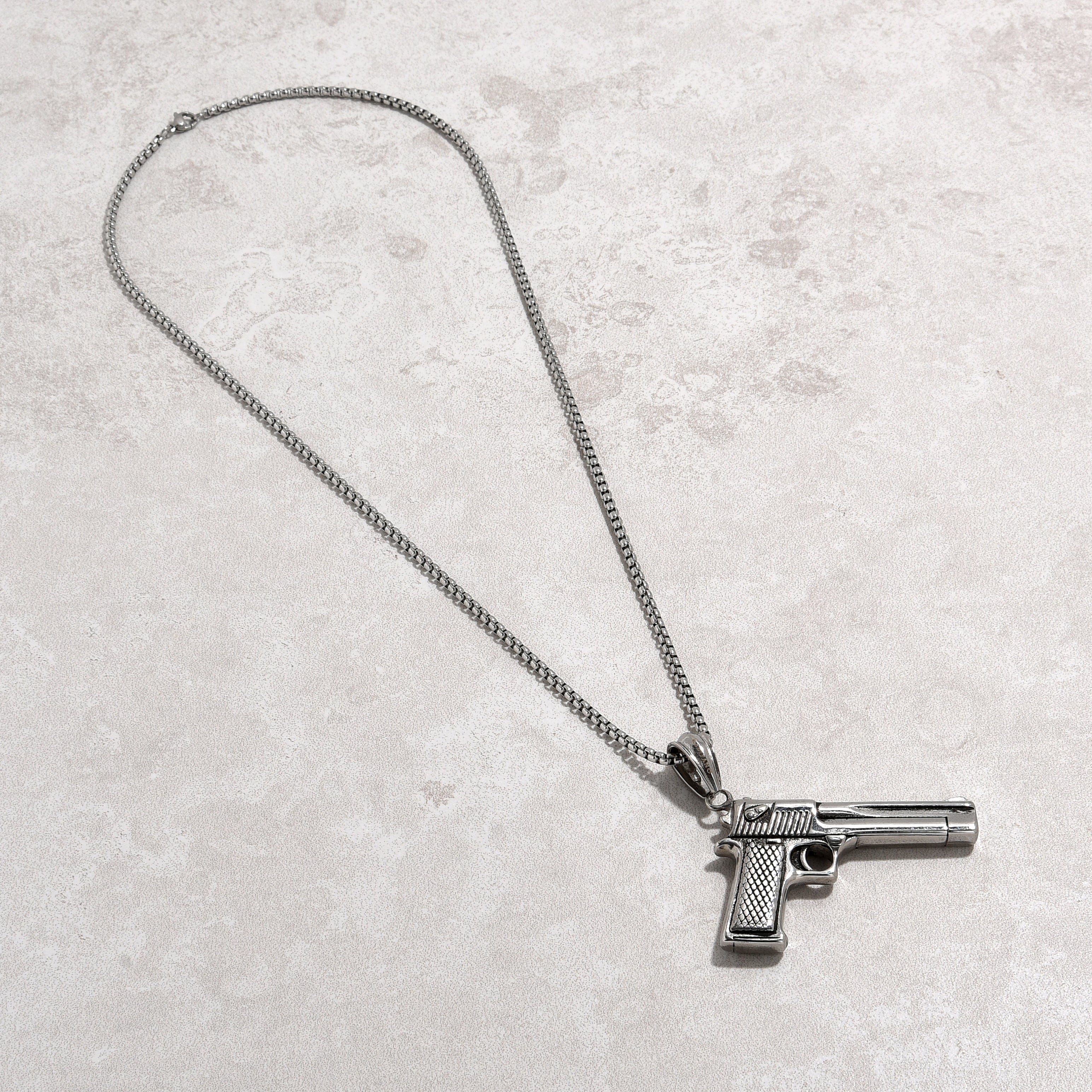 Kalifano Steel Hearts Jewelry Silver Desert Eagle Glock Pistol Gun Steel Hearts Necklace SHN523-S