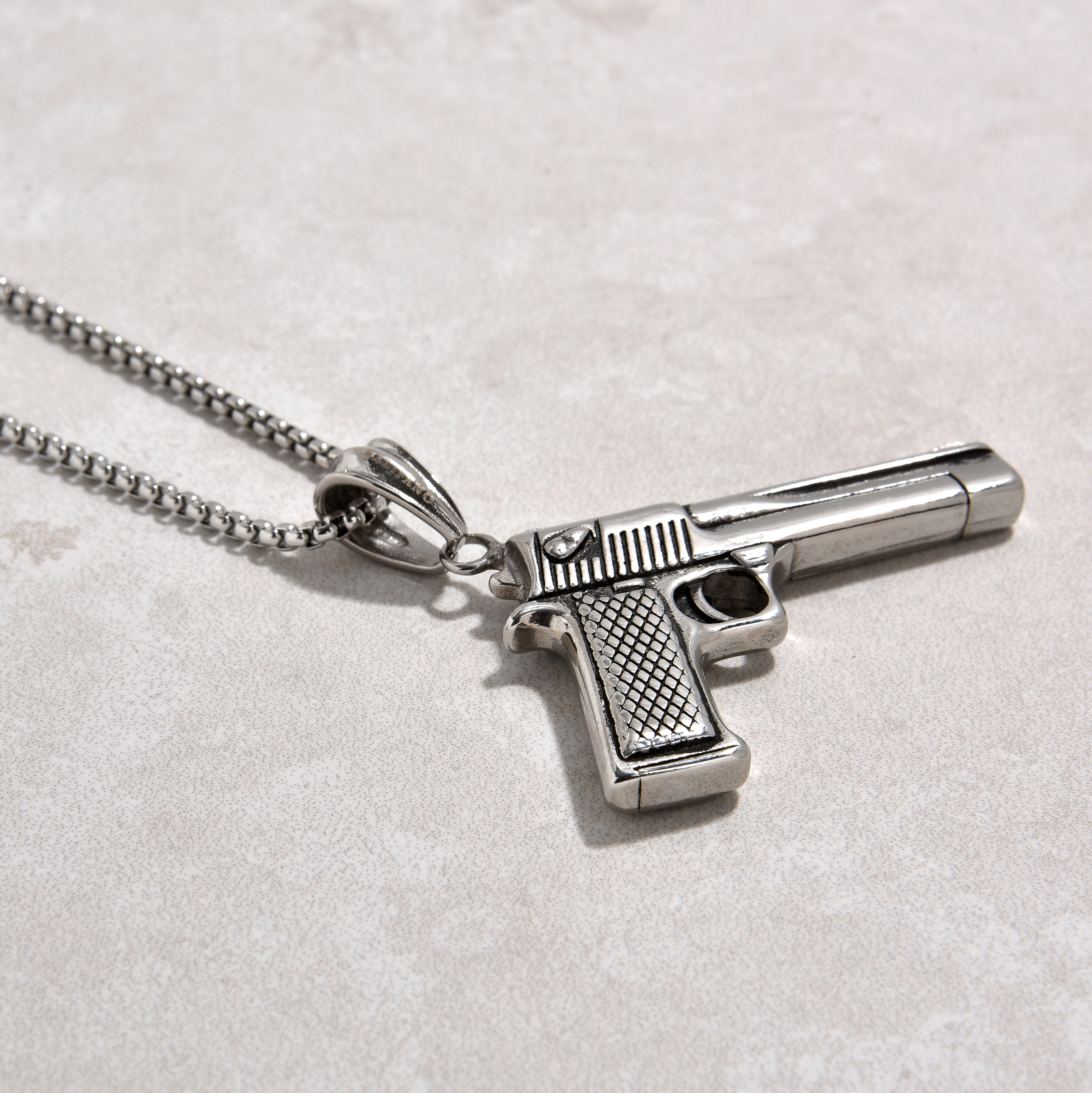 Kalifano Steel Hearts Jewelry Silver Desert Eagle gun Steel Hearts Necklace SHN523-S