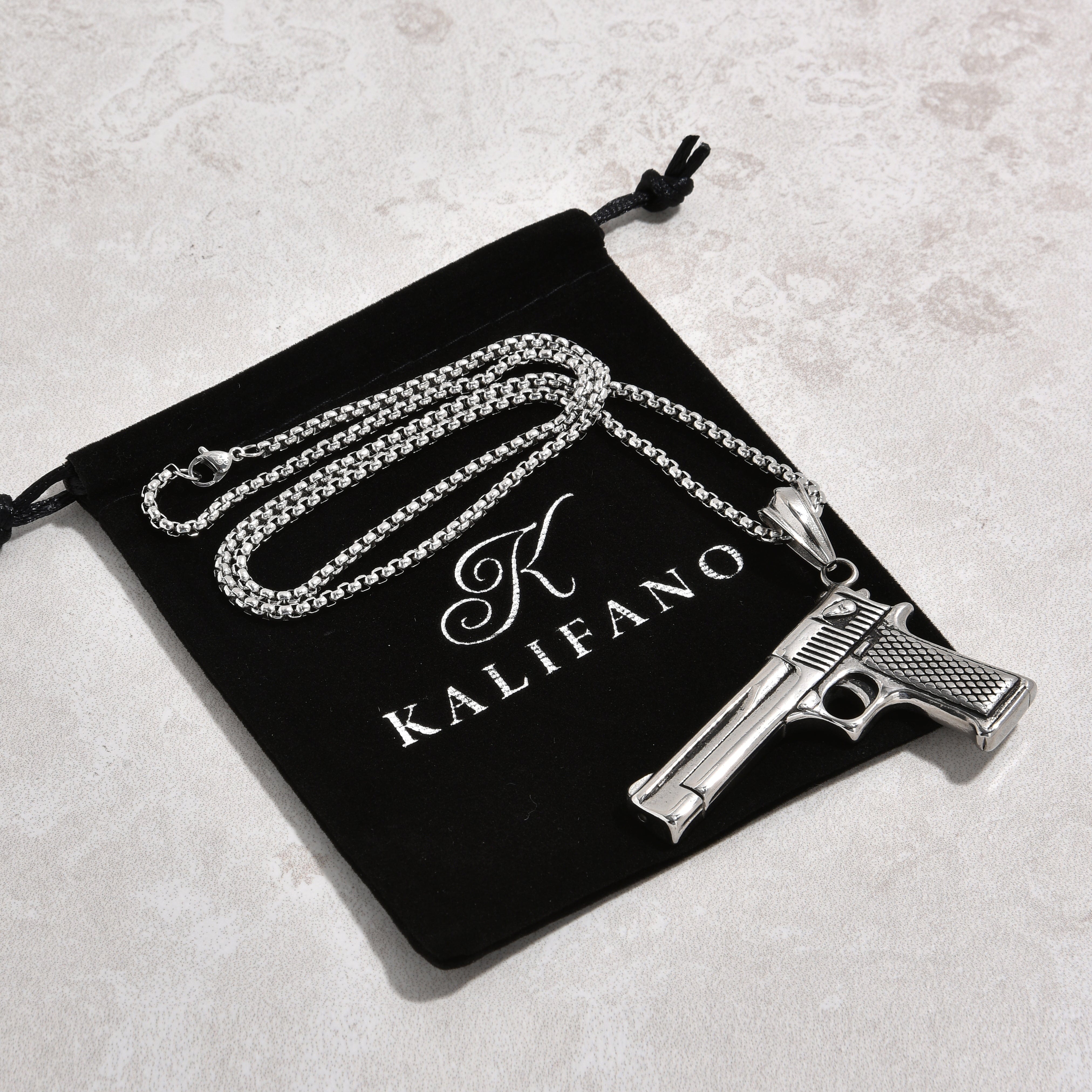 Kalifano Steel Hearts Jewelry Silver Desert Eagle gun Steel Hearts Necklace SHN523-S