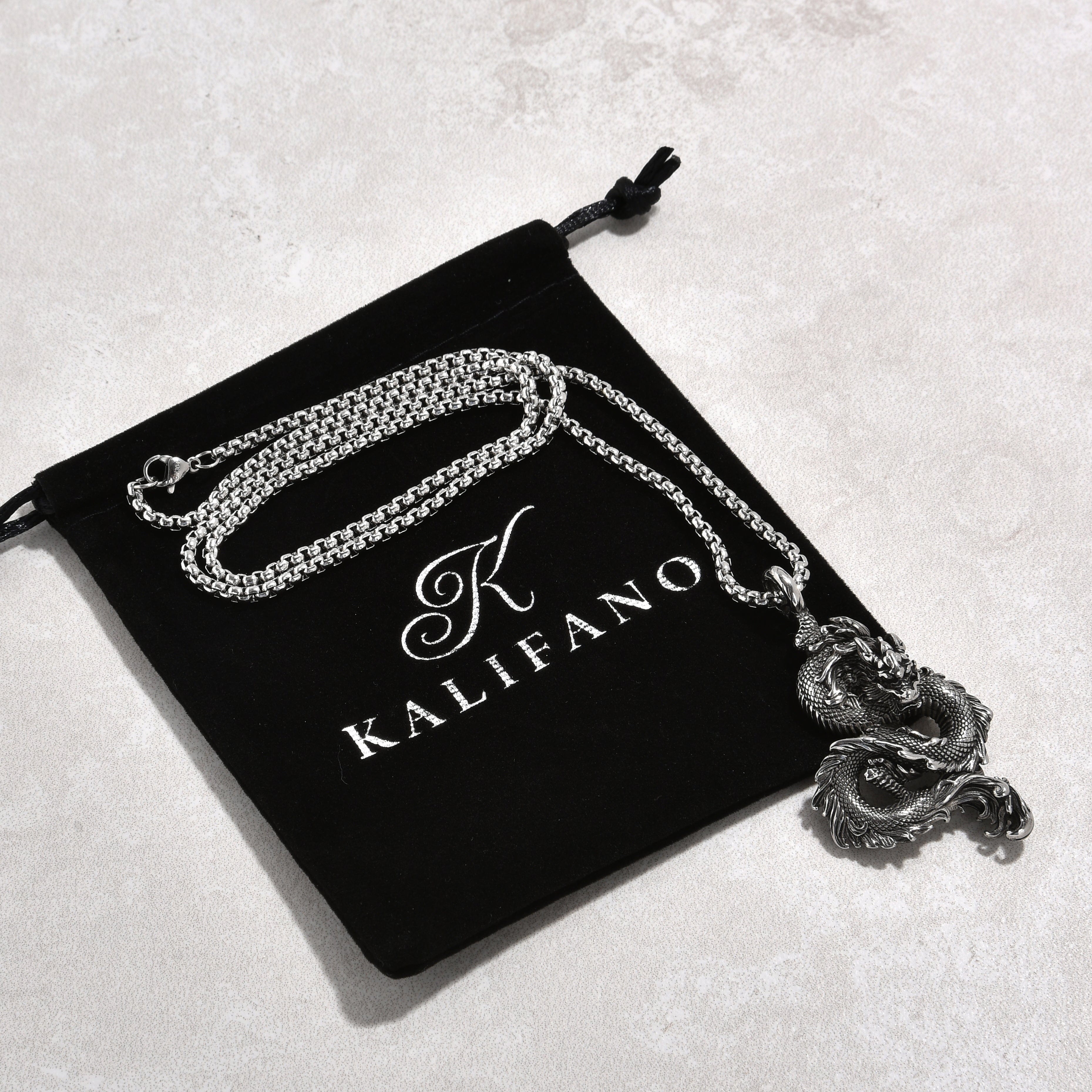 Kalifano Steel Hearts Jewelry Silver Dragon Steel Hearts Necklace SHN516-S