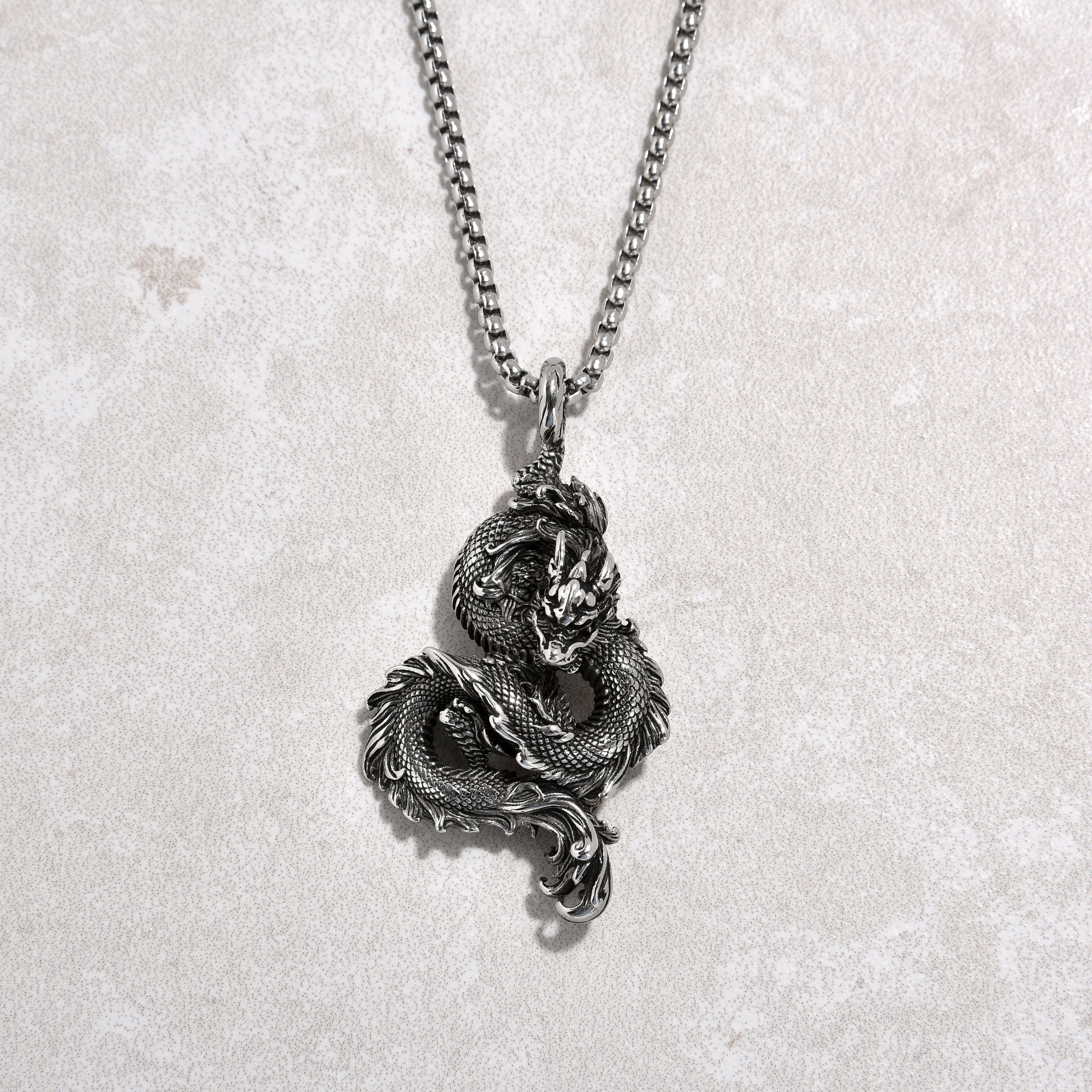Kalifano Steel Hearts Jewelry Silver Dragon Steel Hearts Necklace SHN516-S