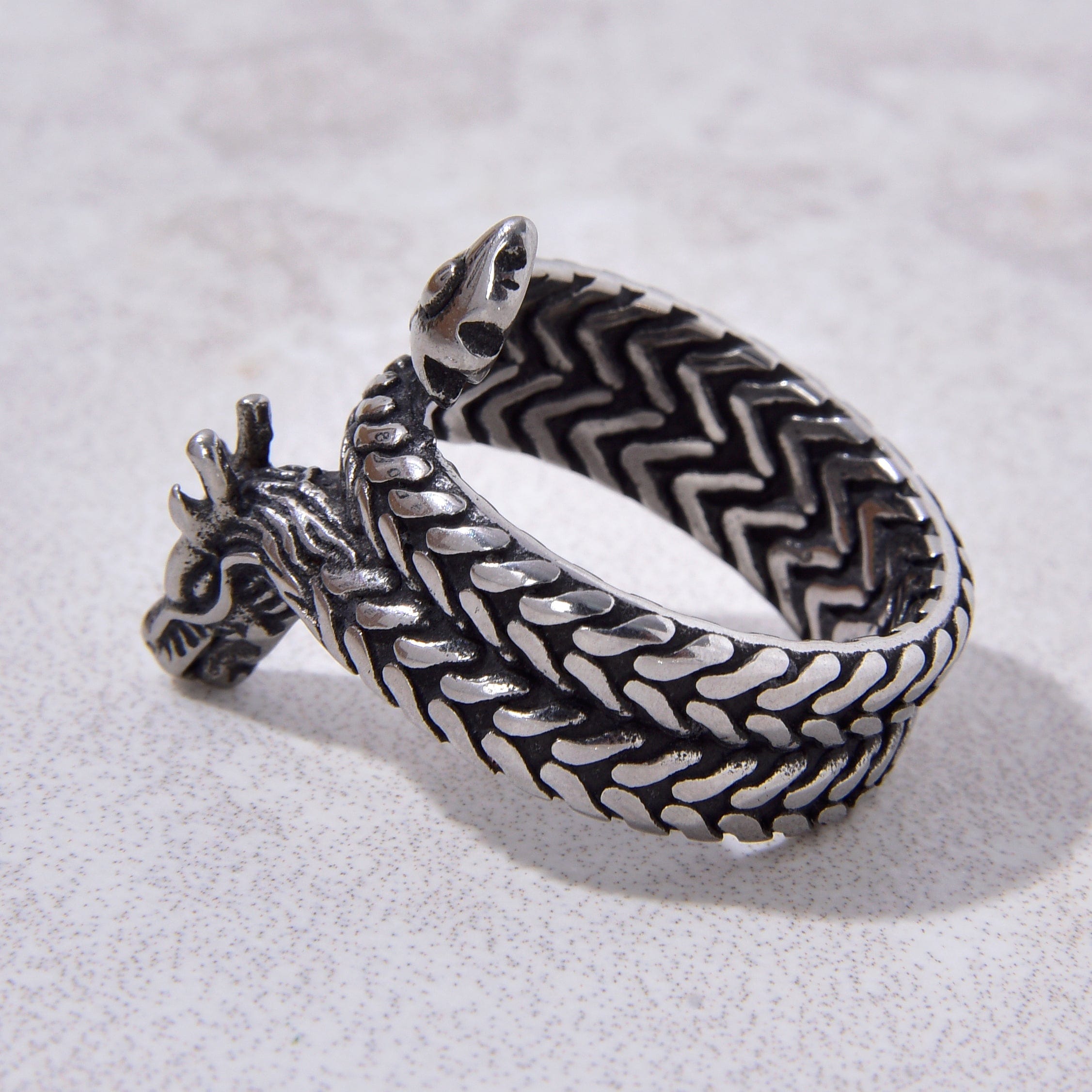 Kalifano Steel Hearts Jewelry Silver Dragon Steel Hearts Ring