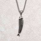 Silver Fish Bone Steel Hearts Necklace
