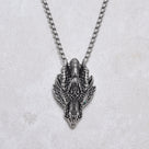 Silver Green Eyed Dragon Steel Hearts Necklace