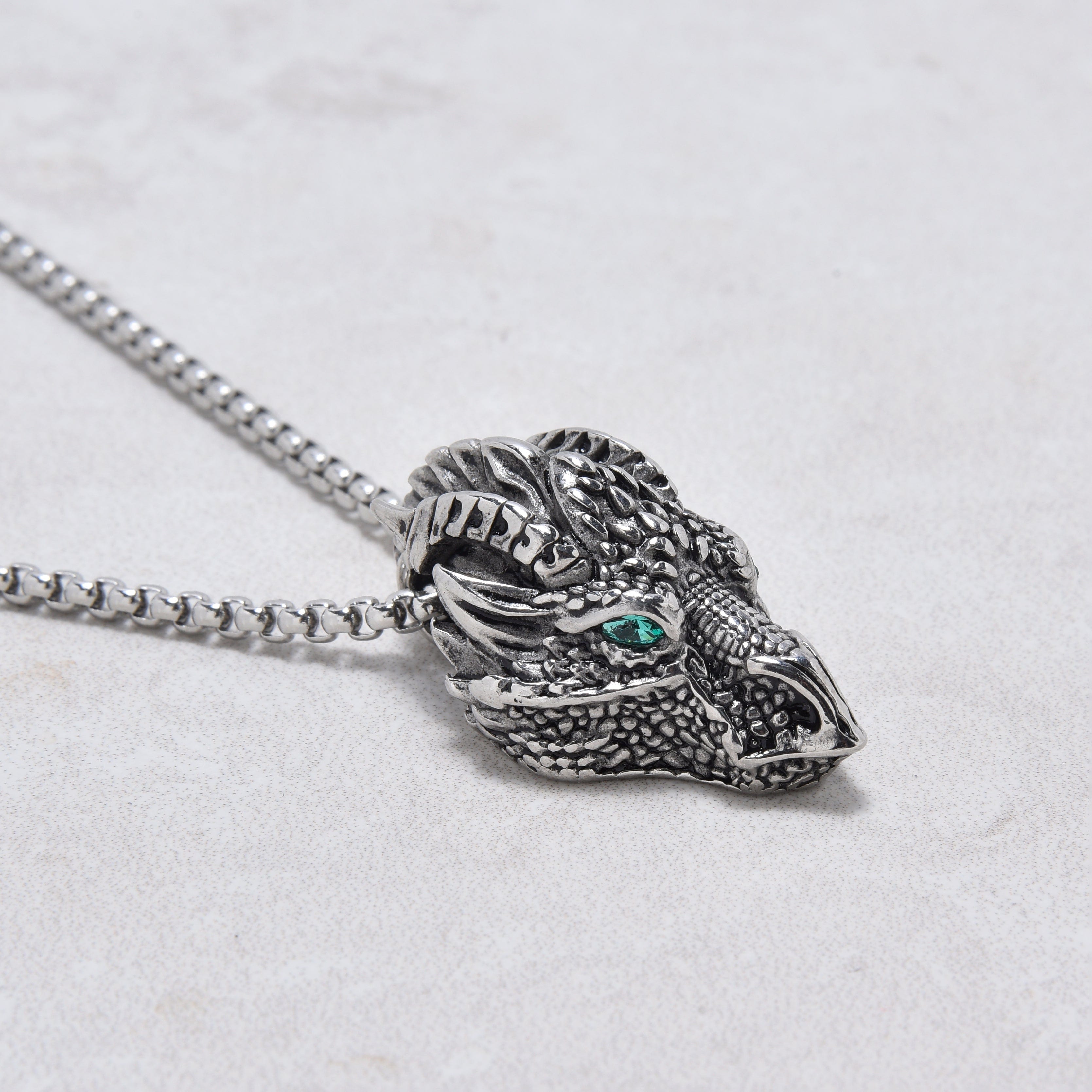 Kalifano Steel Hearts Jewelry Silver Green Eyed Dragon Steel Hearts Necklace SHN532-S