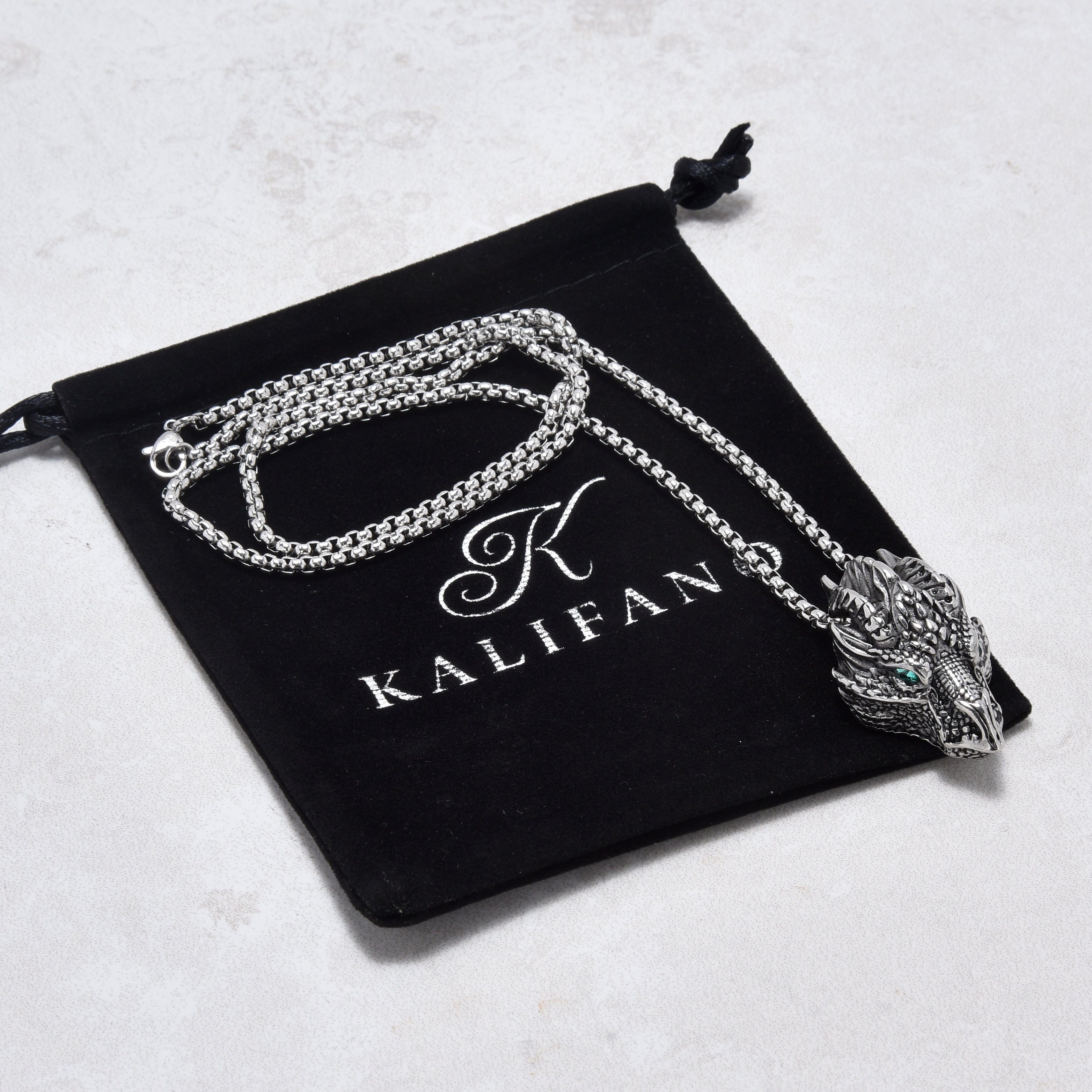 Kalifano Steel Hearts Jewelry Silver Green Eyed Dragon Steel Hearts Necklace SHN532-S