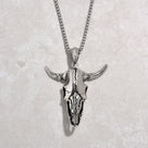 Silver Large Bull Skull Steel Hearts Necklace
