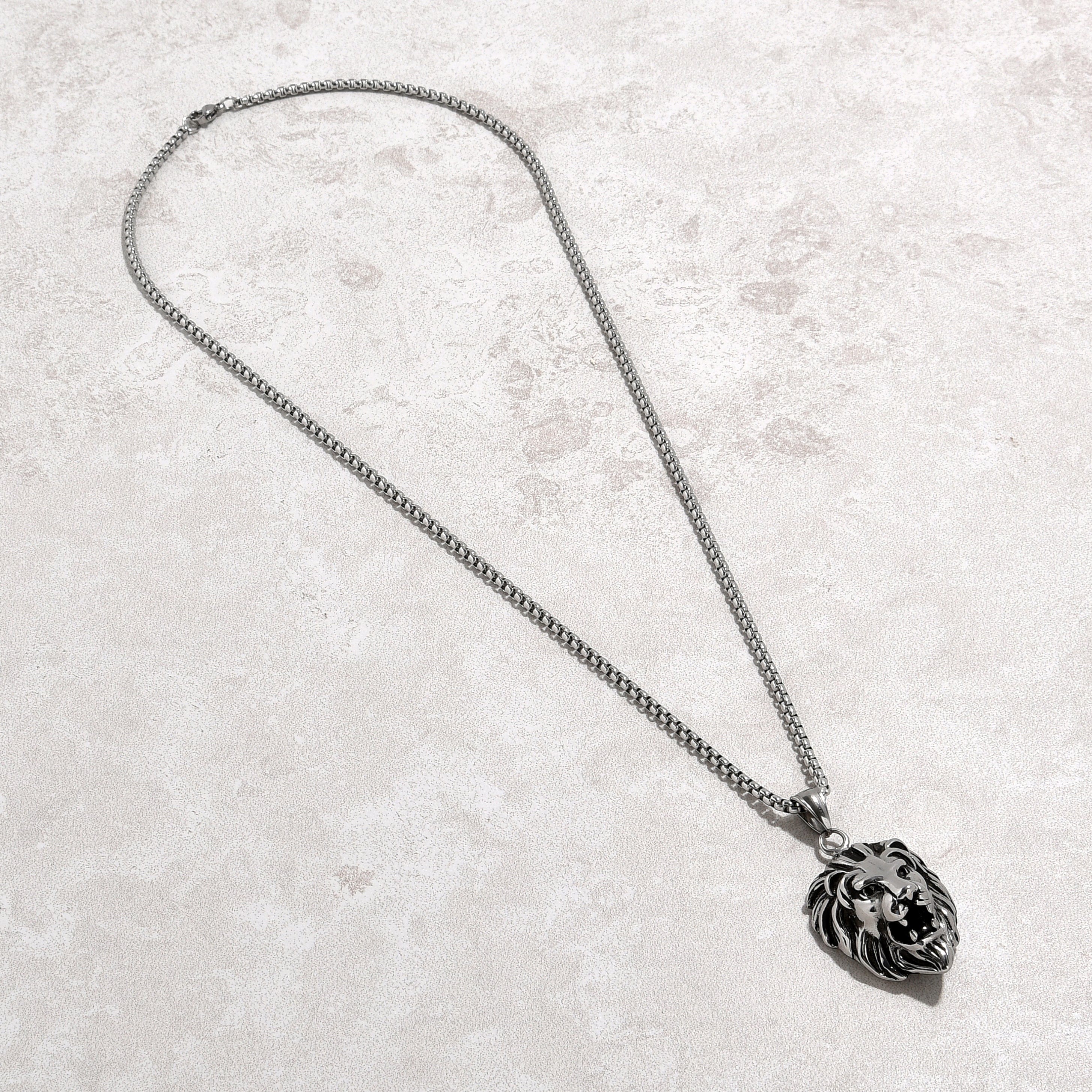 Kalifano Steel Hearts Jewelry Silver Lion Steel Hearts Necklace SHN510-S