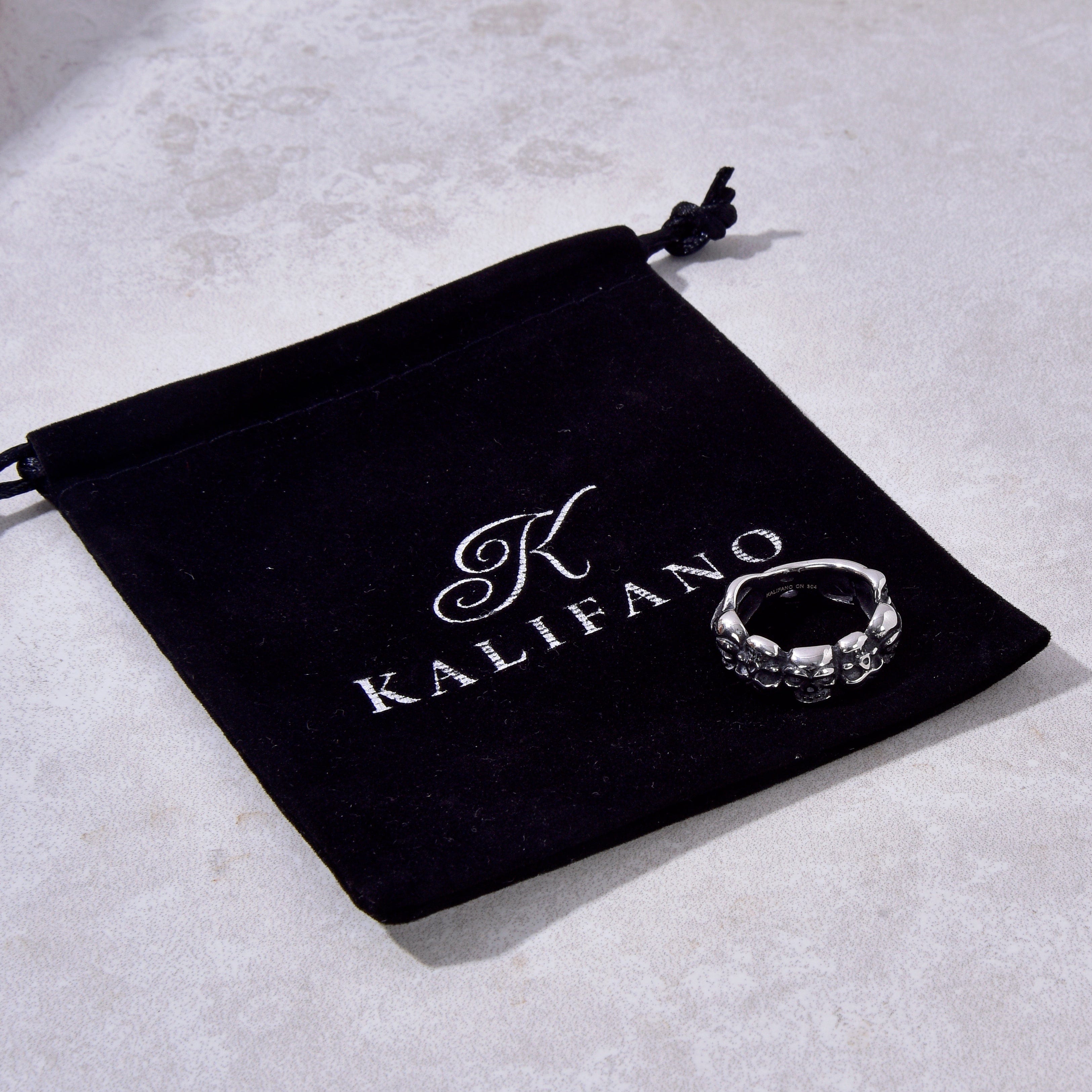 Kalifano Steel Hearts Jewelry Silver Punk hip-hop Skull Steel Hearts Ring