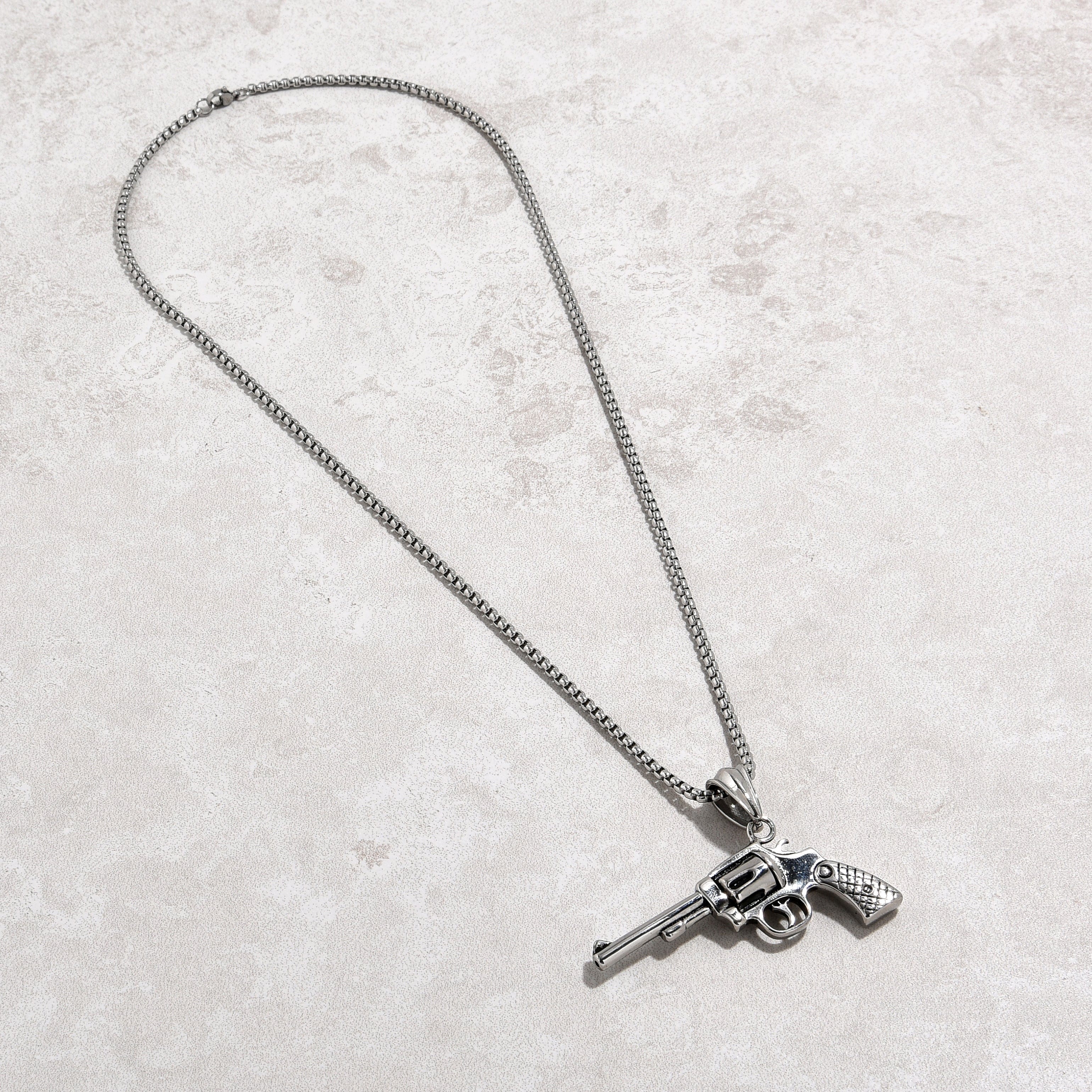 Kalifano Steel Hearts Jewelry Silver Revolver gun Steel Hearts Necklace SHN524-S
