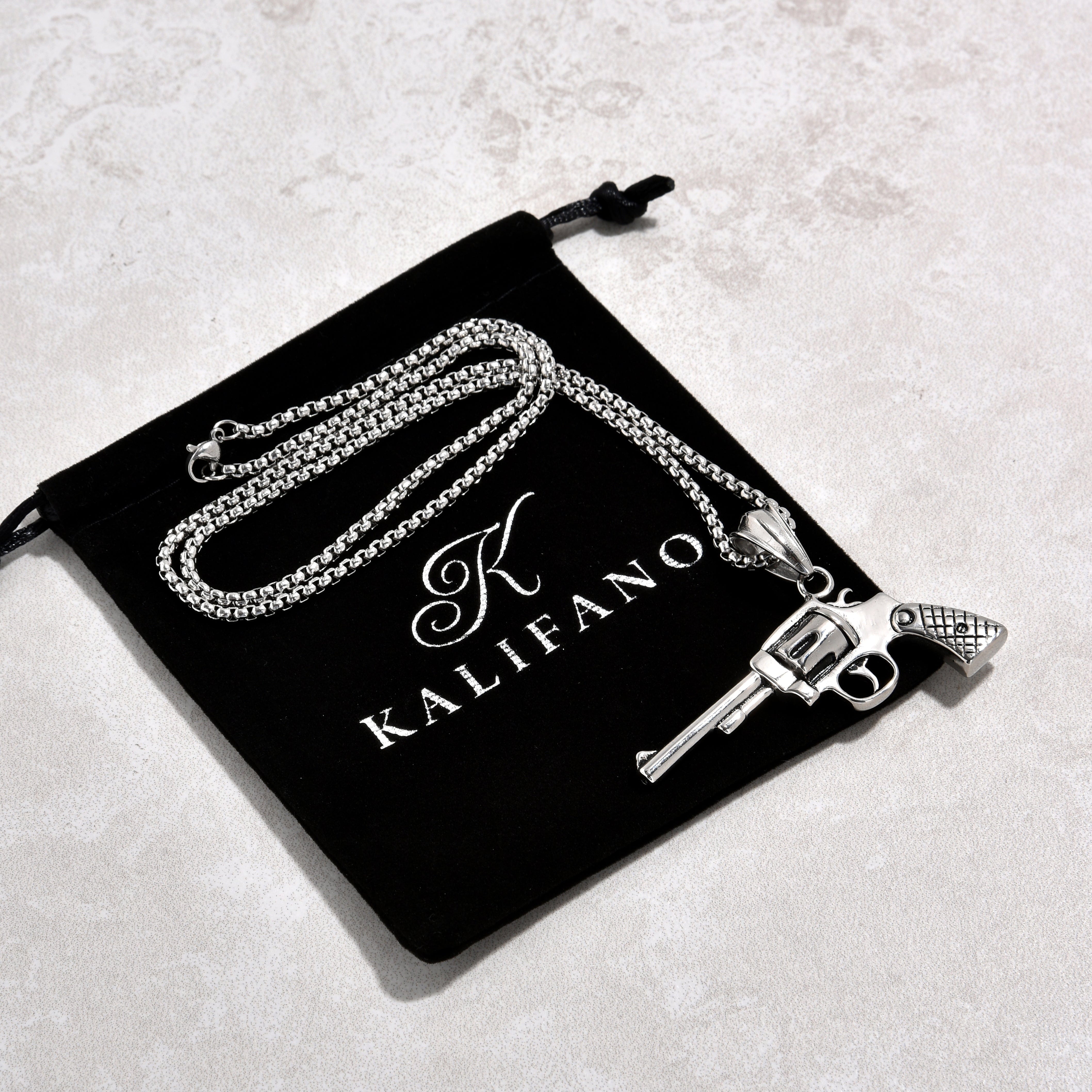 Kalifano Steel Hearts Jewelry Silver Revolver gun Steel Hearts Necklace SHN524-S