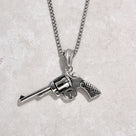 Silver Revolver Gun Steel Hearts Necklace
