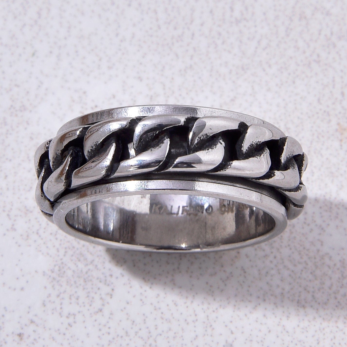 Kalifano Steel Hearts Jewelry Silver Rotatable Chain Steel Hearts Ring