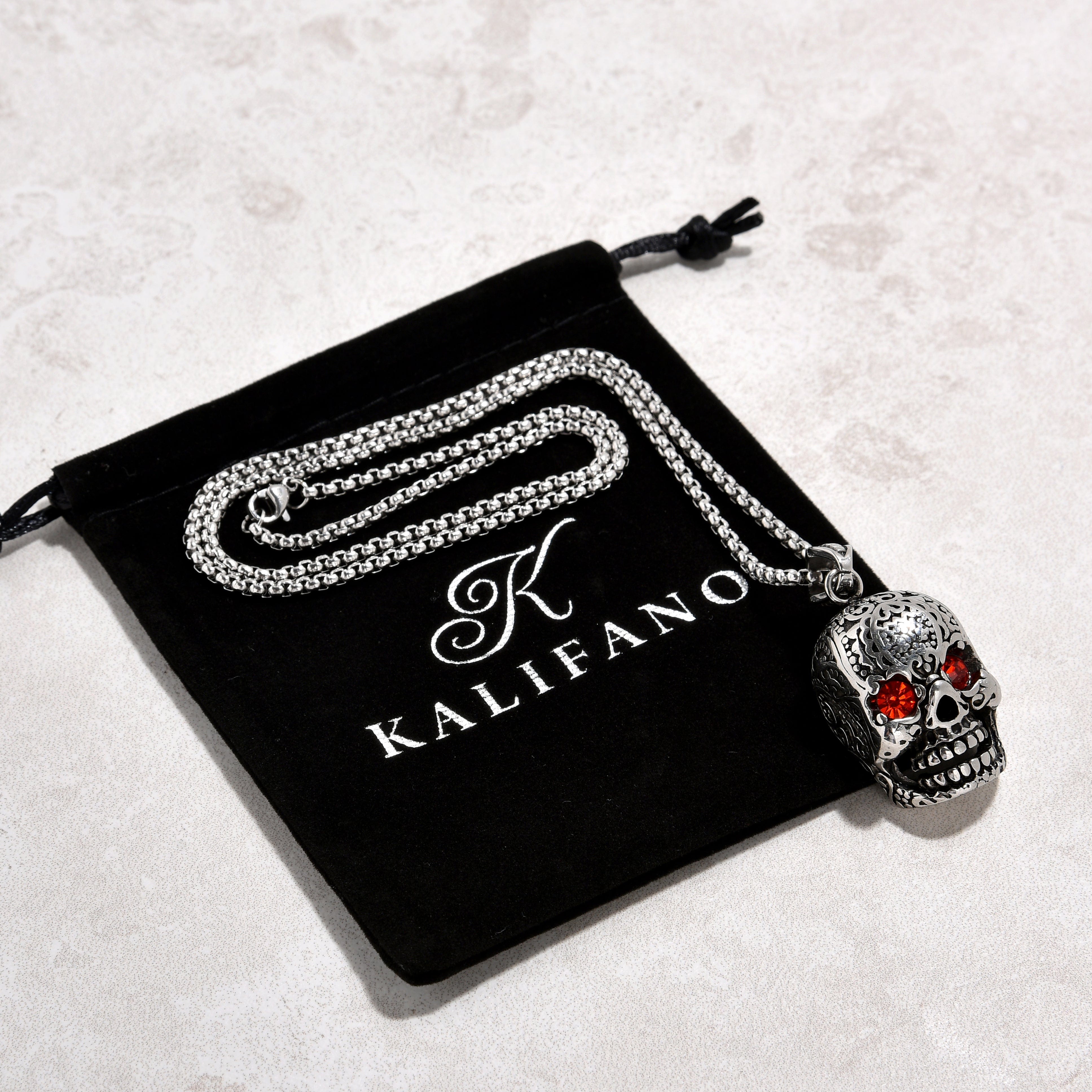 Kalifano Steel Hearts Jewelry Silver Skull Steel Hearts Necklace SHN527-S-R