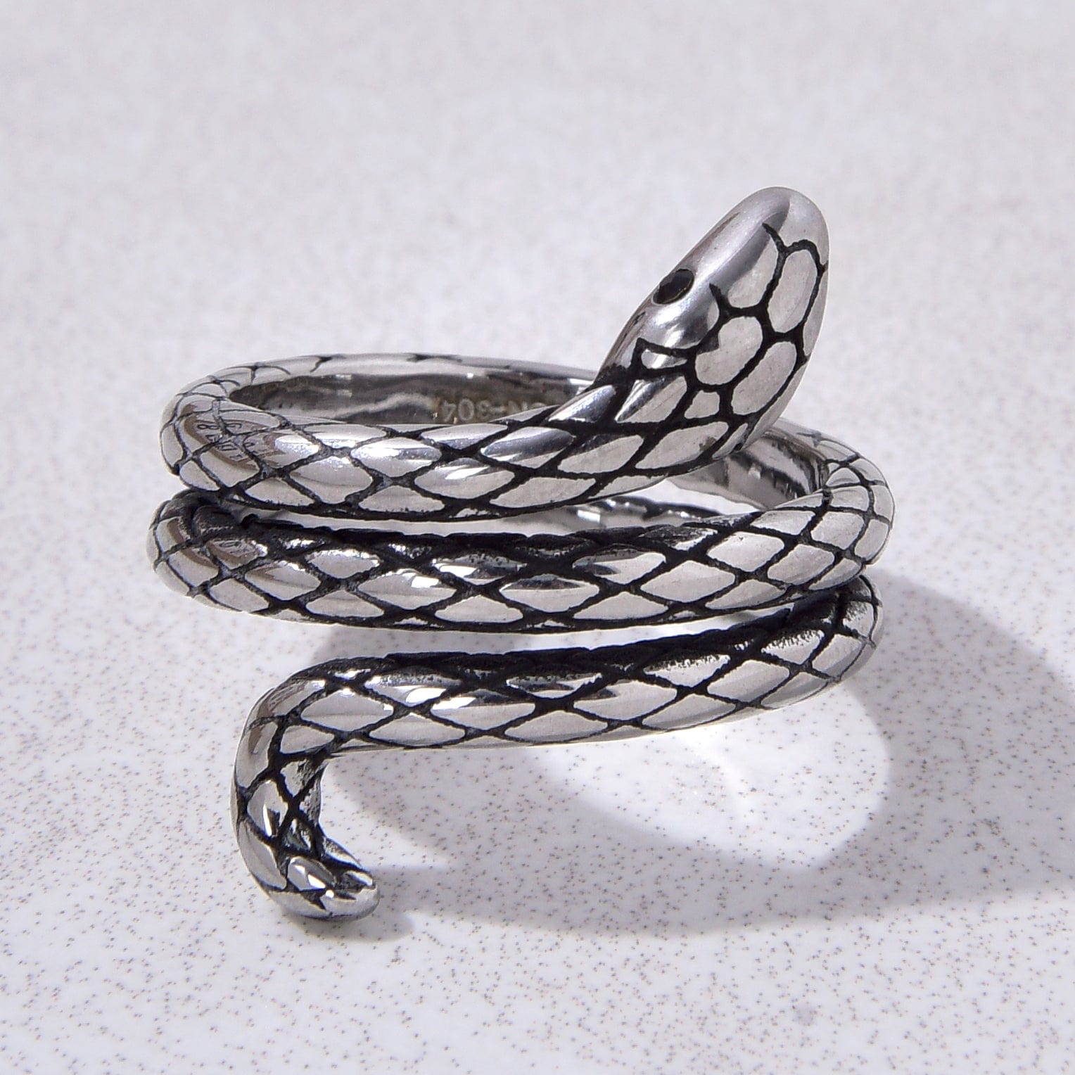 Kalifano Steel Hearts Jewelry Silver Snake Steel Hearts Ring