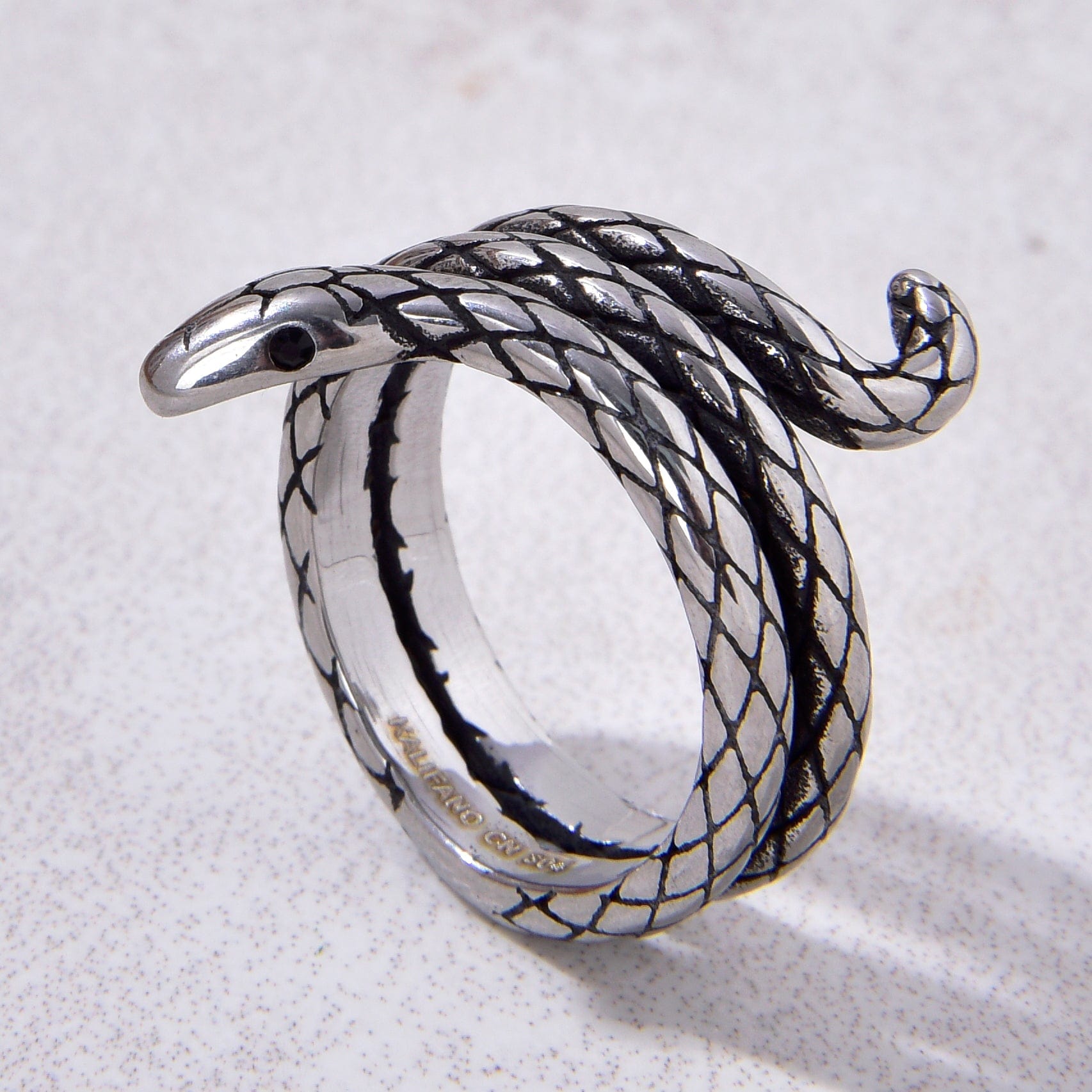 Kalifano Steel Hearts Jewelry Silver Snake Steel Hearts Ring